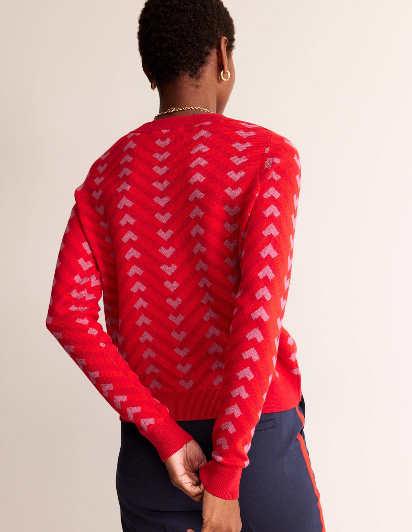 Jacquard Jumper-Cranberry, Chevron Geo