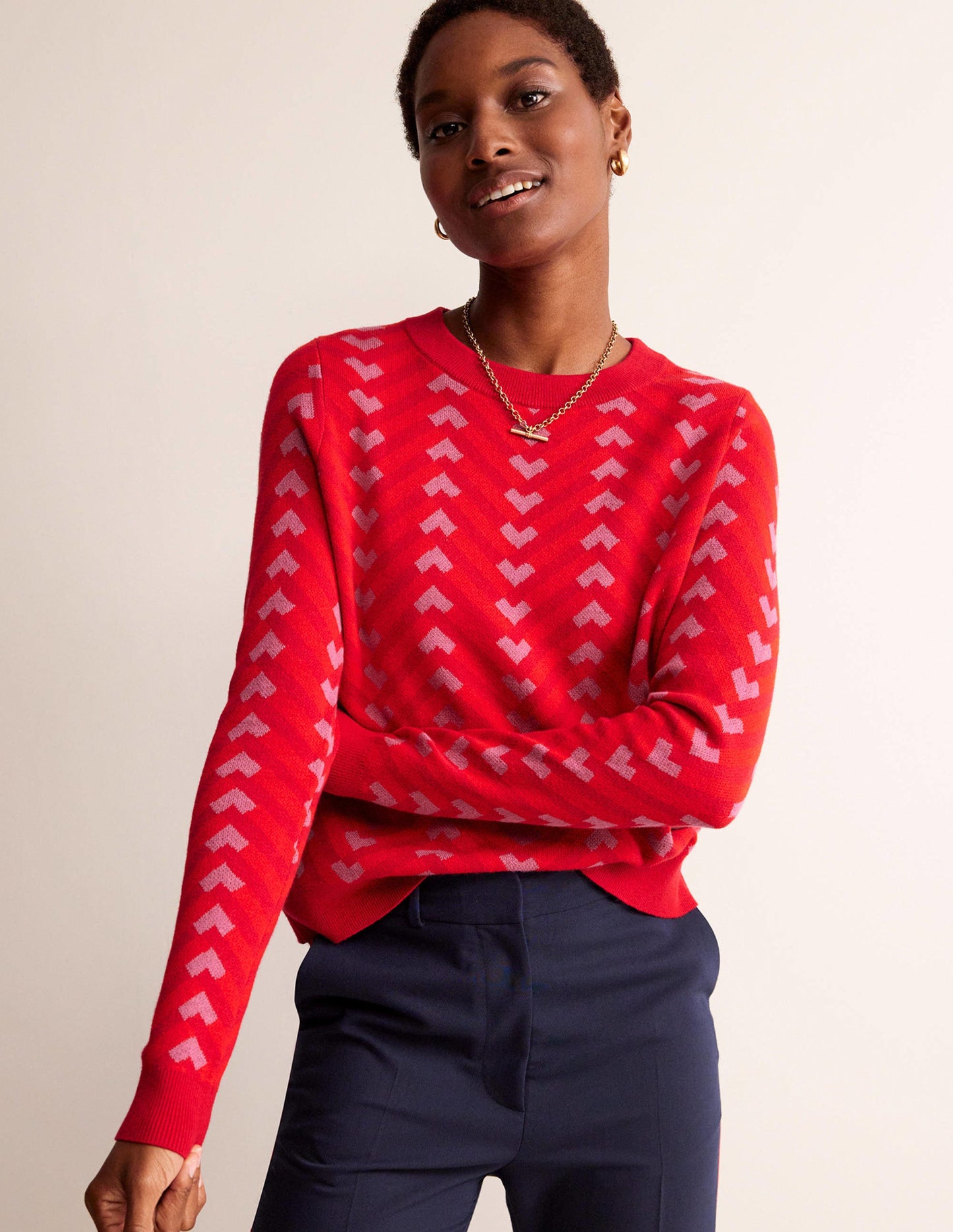 Jacquard Jumper-Cranberry, Chevron Geo