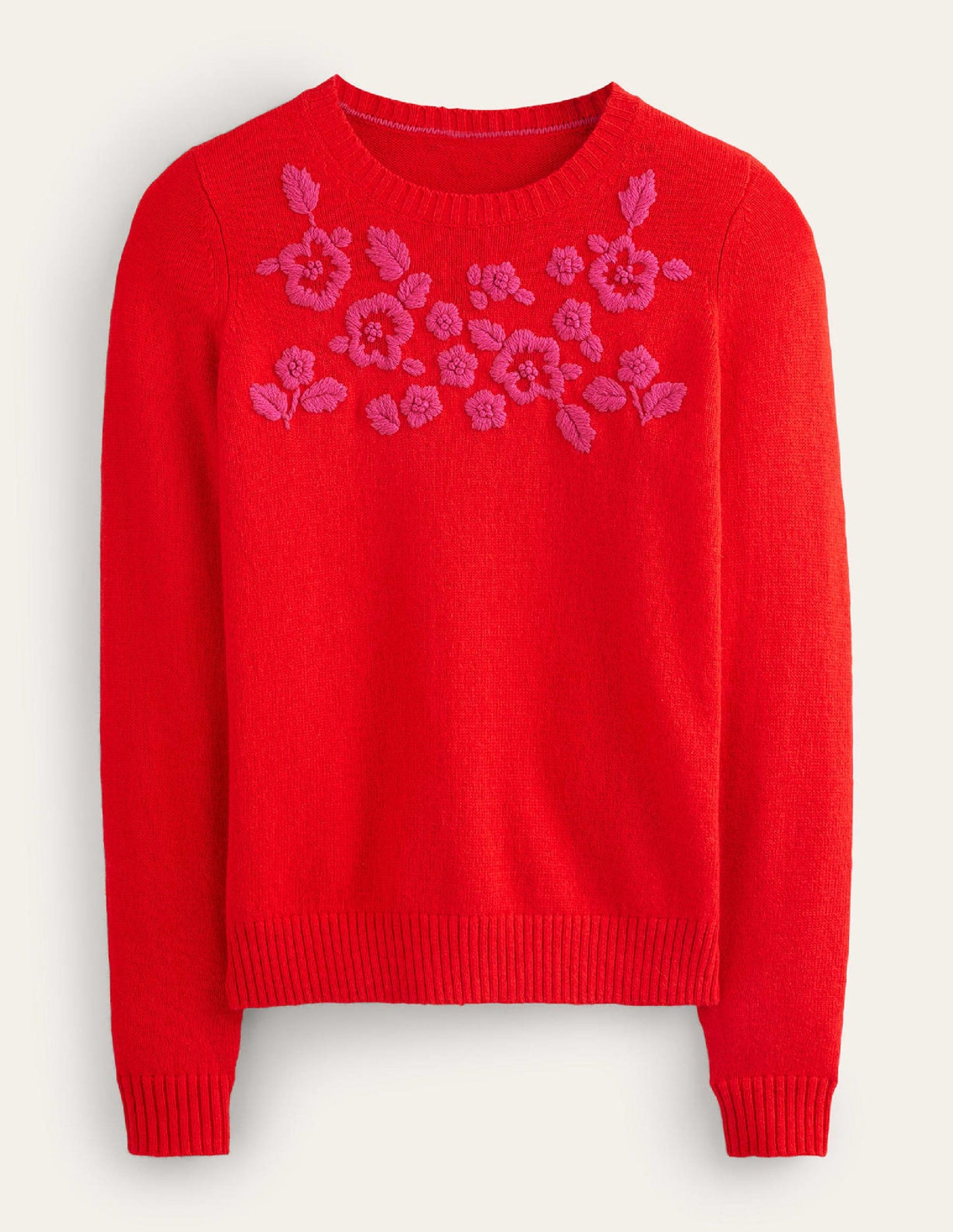 Embroidered Crew Neck Jumper-Brilliant Red