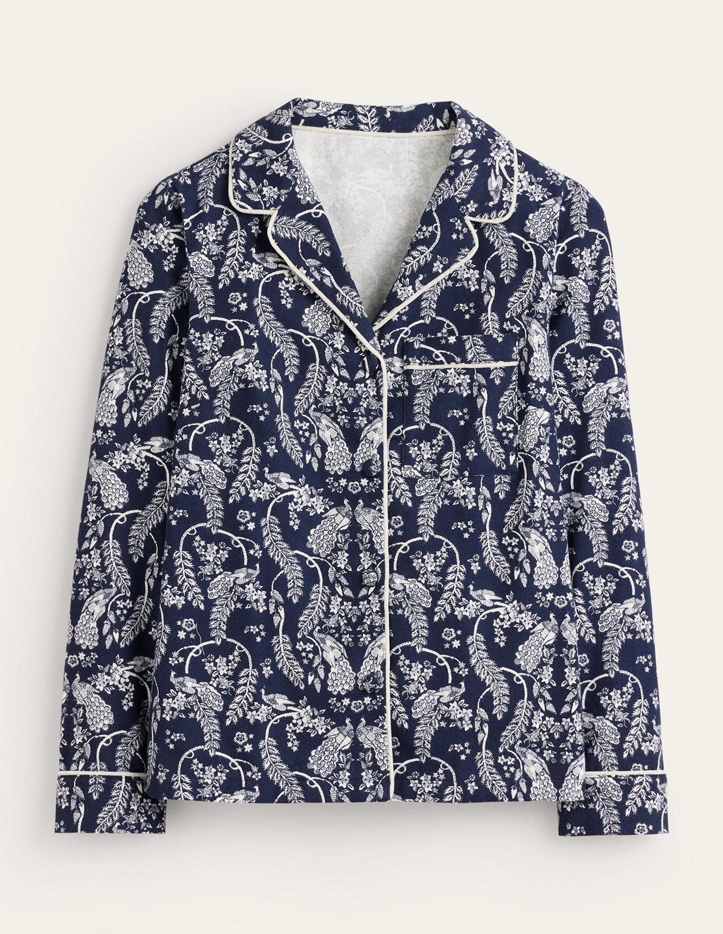 Brushed Cotton Pyjama Shirt-French Navy, Peacock