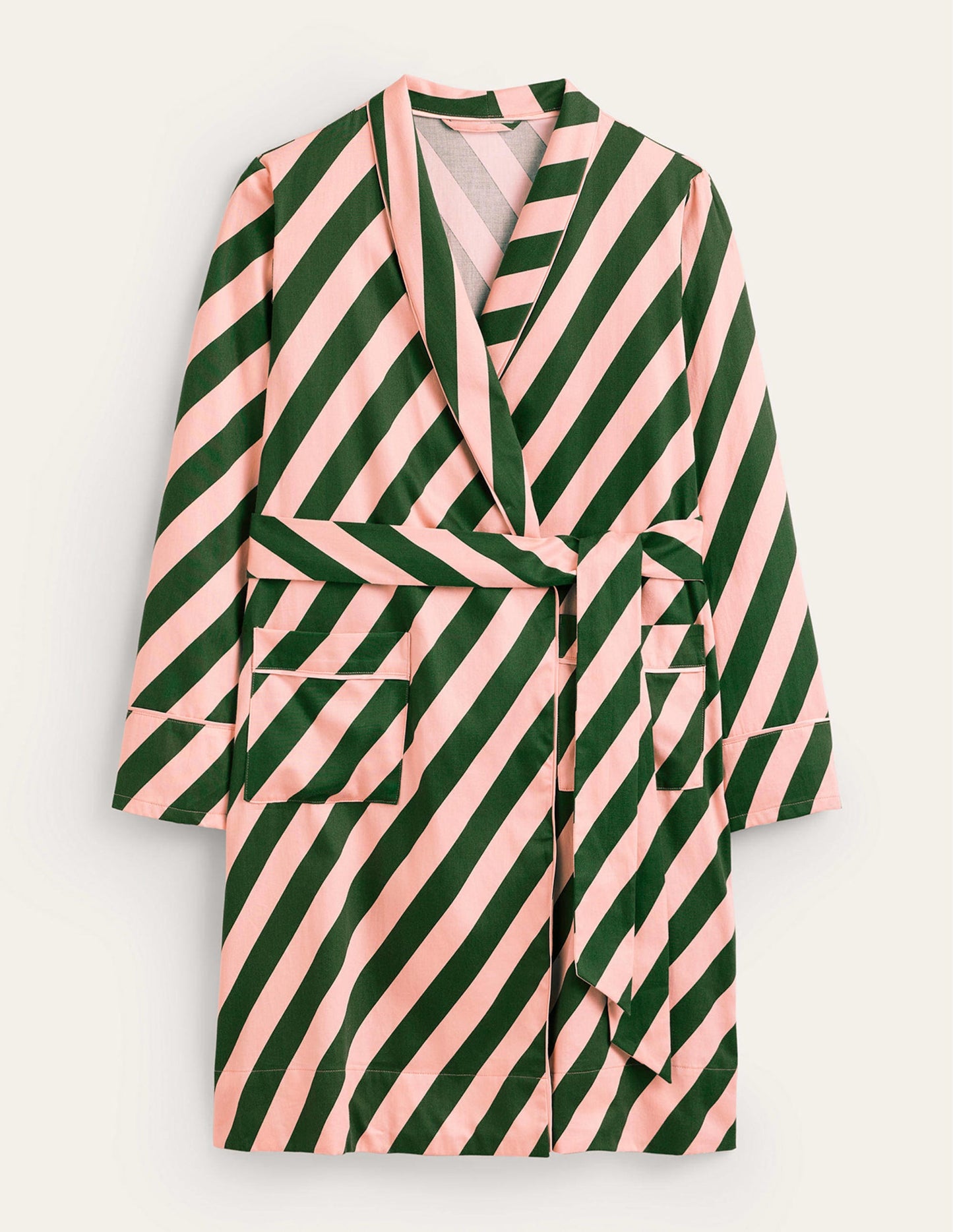 Cotton-Sateen Dressing Gown-Rosette Pink, Amazon Green