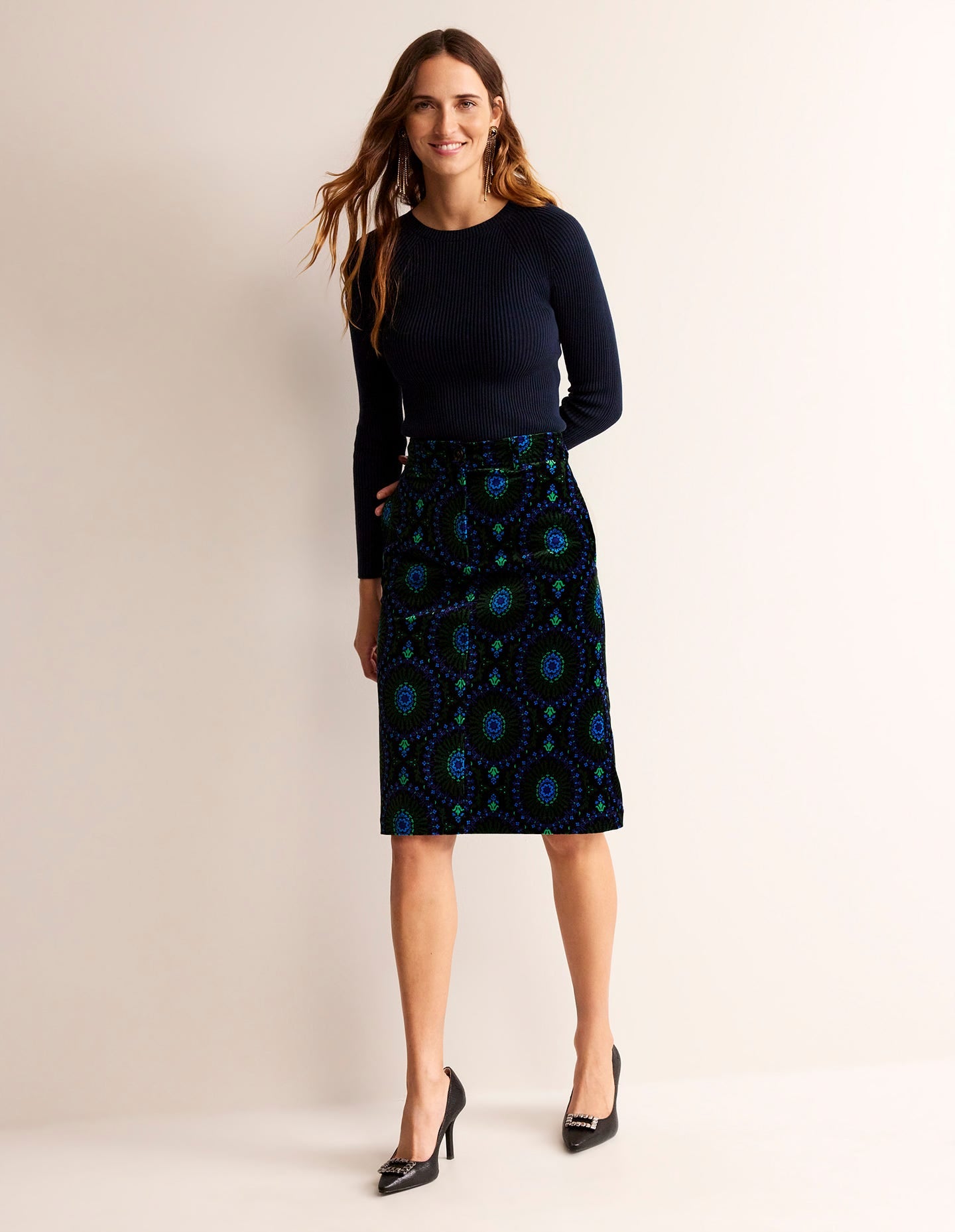 Margot Velvet Midi Skirt-Black, Artizian Geo