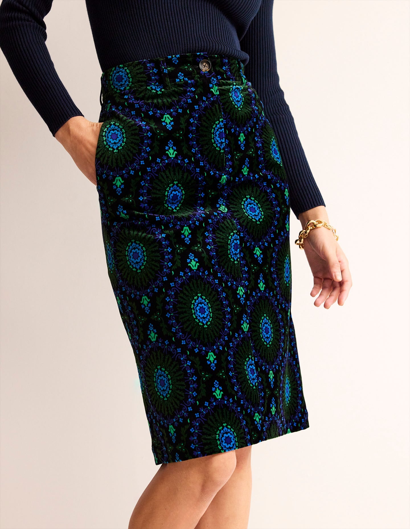 Margot Velvet Midi Skirt-Black, Artizian Geo