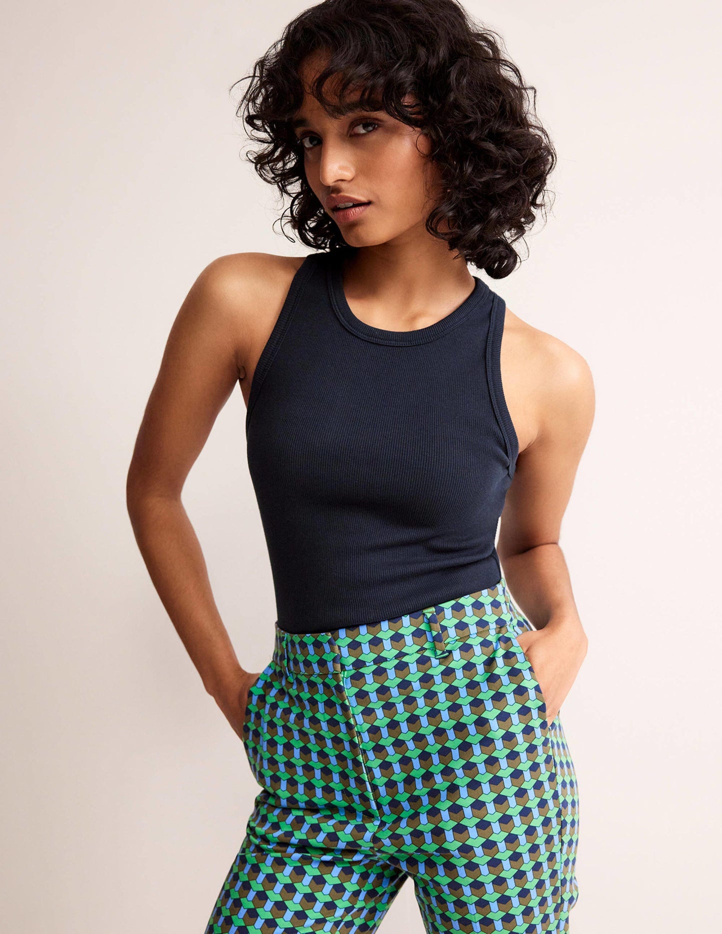Cotton Ribbed Vest-Navy