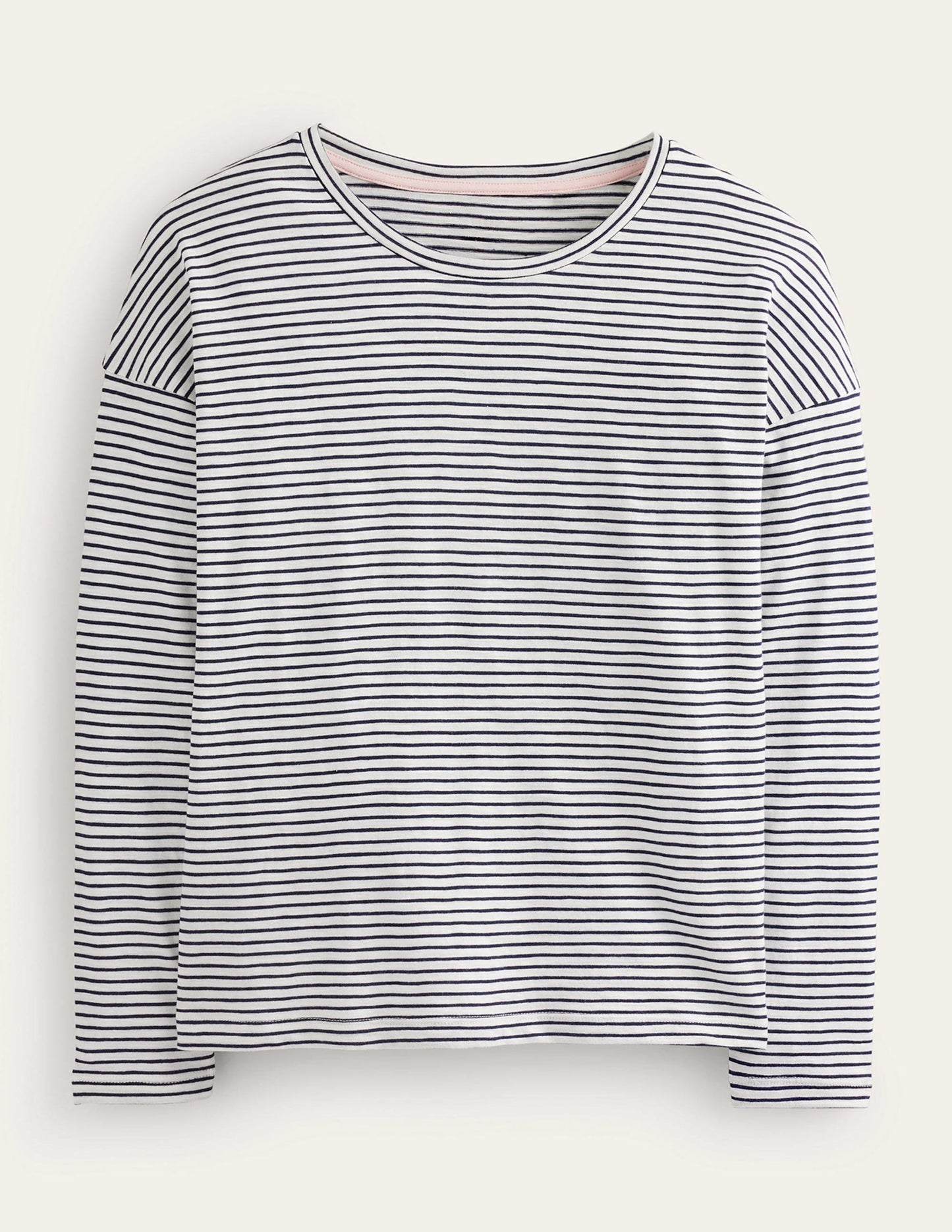 Cotton Dropped Shoulder Top-Ivory, Navy