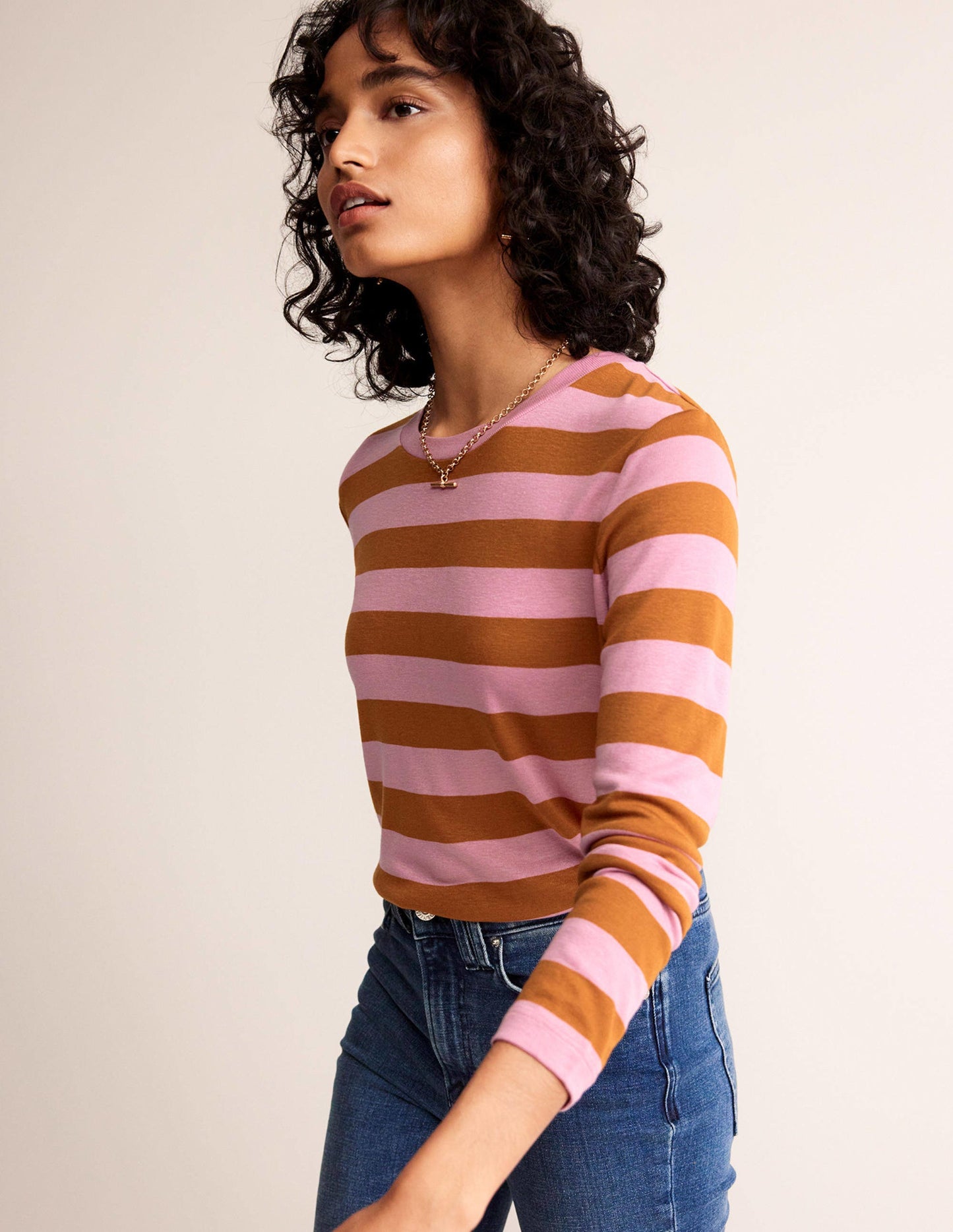 Tamsin Long Sleeve Top-Pink, Camel
