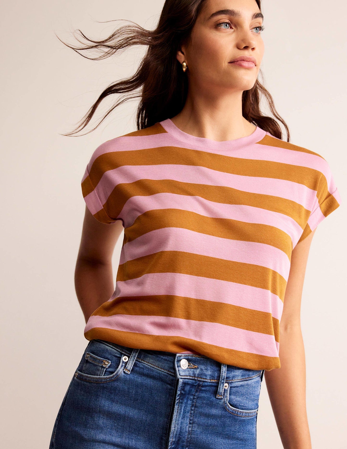 Tamsin Short Sleeve Top-Pink, Camel