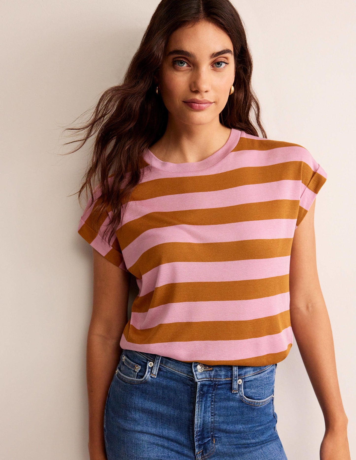 Tamsin Short Sleeve Top-Pink, Camel