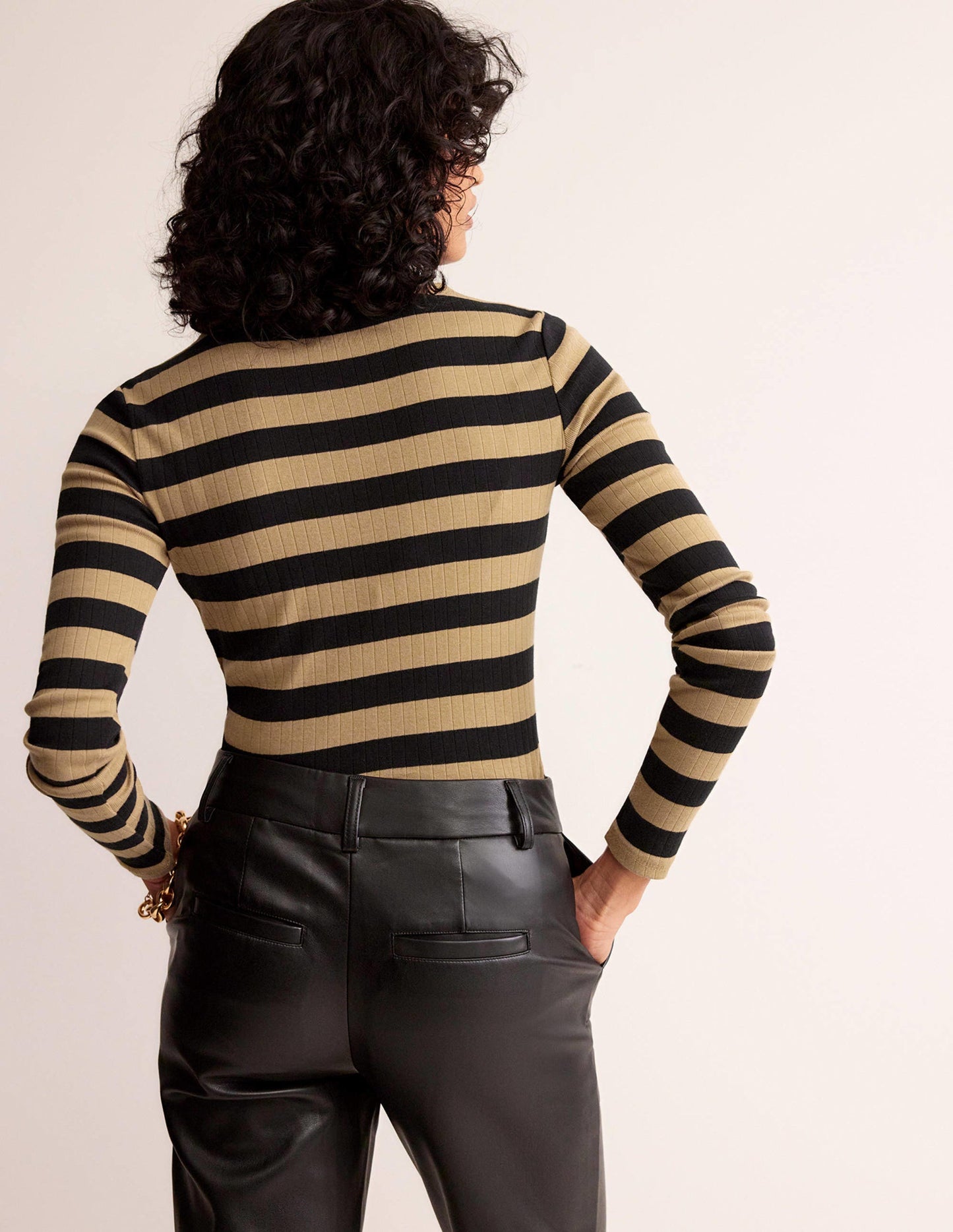 Anna Rib Roll Neck Top-Camel, Black
