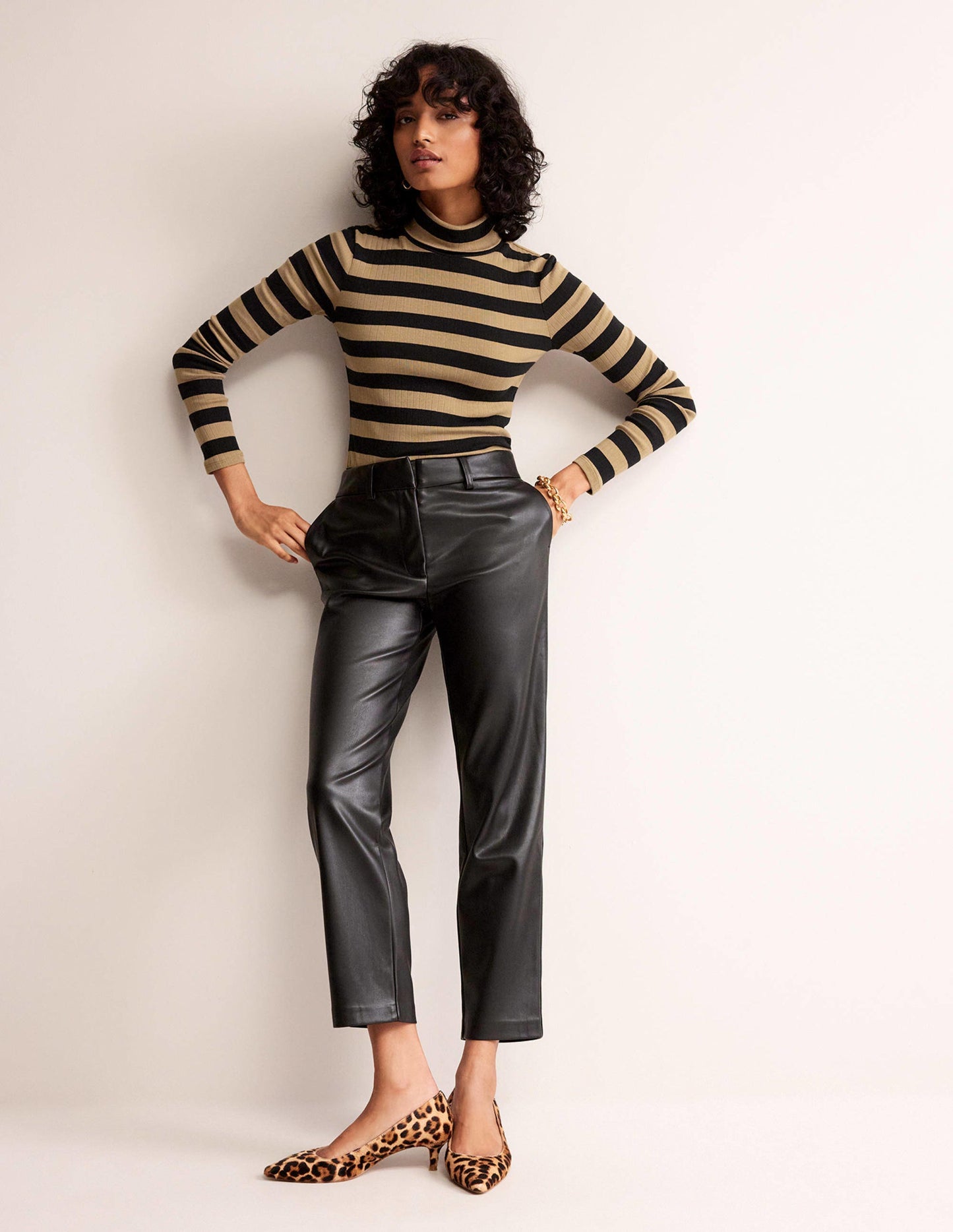 Anna Rib Roll Neck Top-Camel, Black