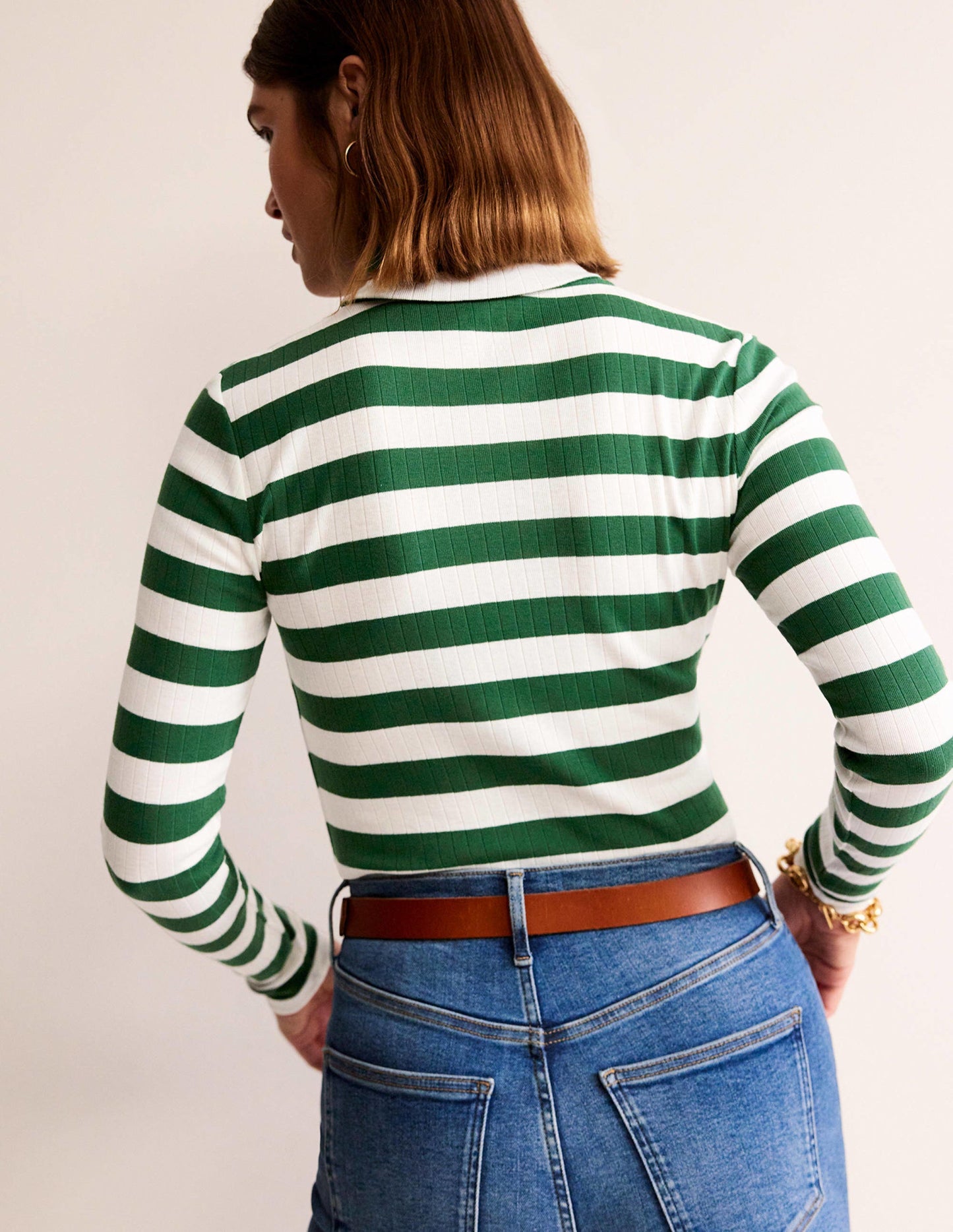 Anna Rib Roll Neck Top-Amazon Green, Ivory
