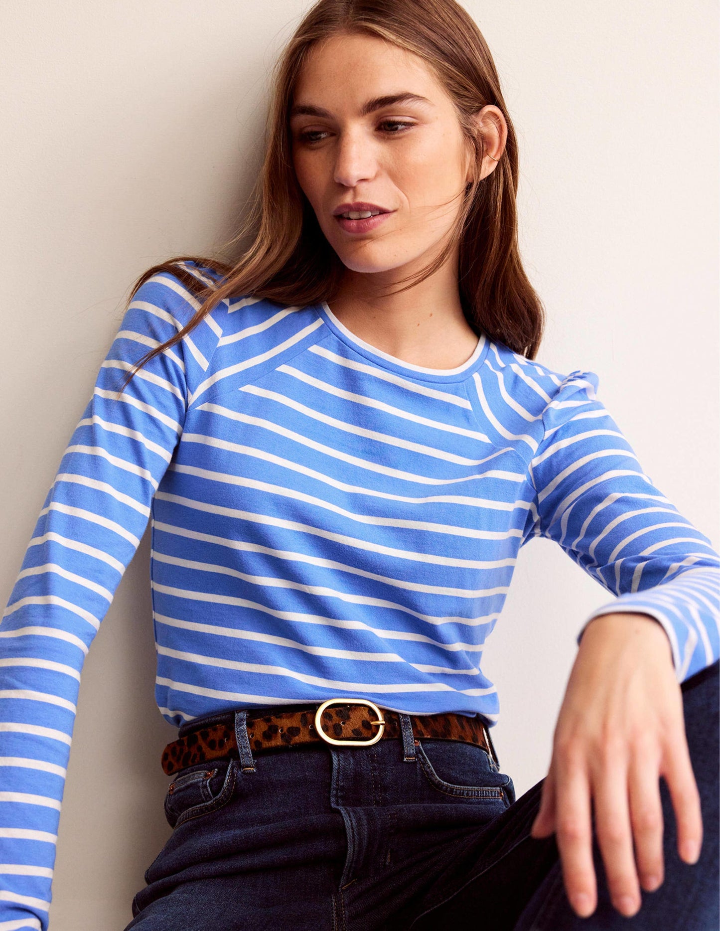 Arabella Stripe T-Shirt-Marina, Ivory