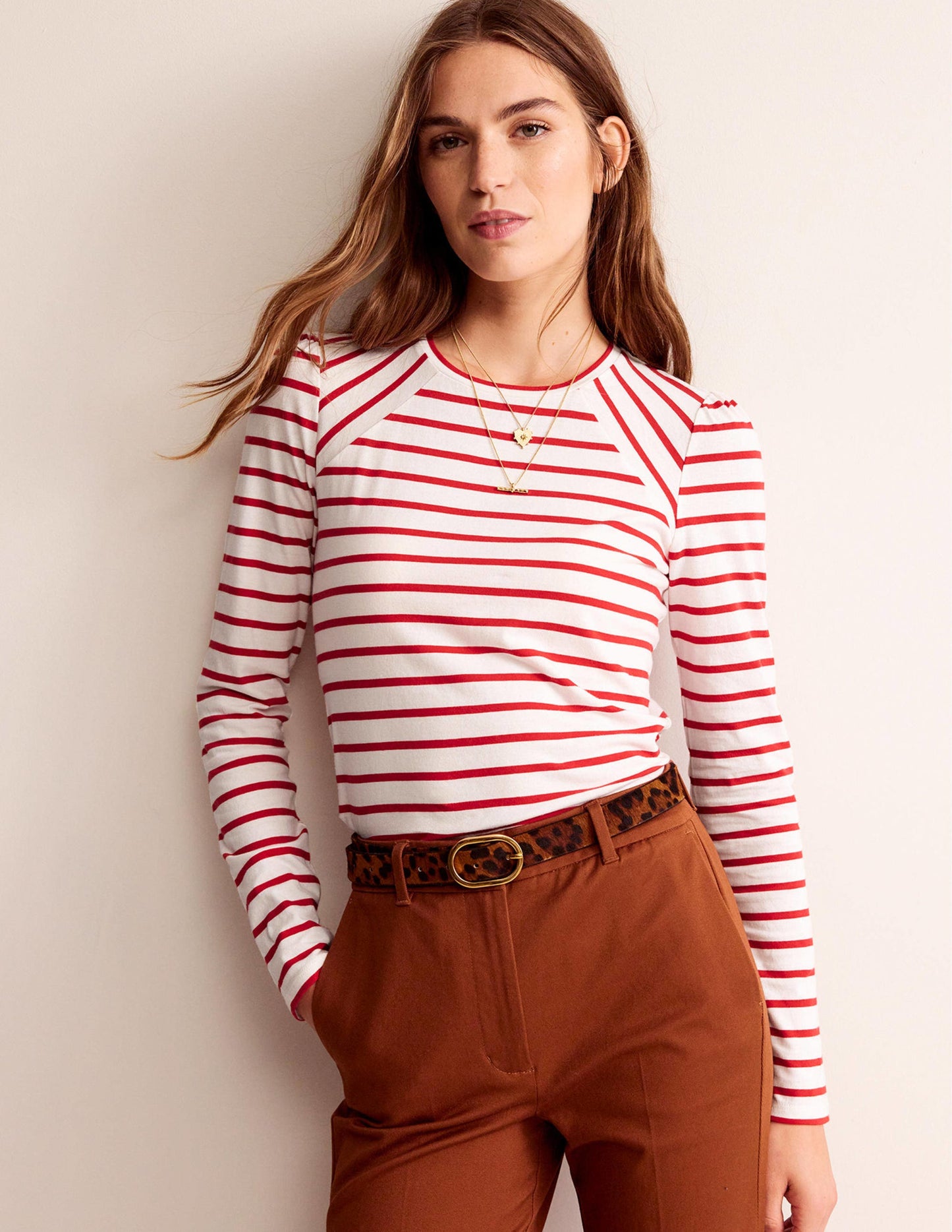 Arabella Stripe T-Shirt-Hot Pepper, Ivory
