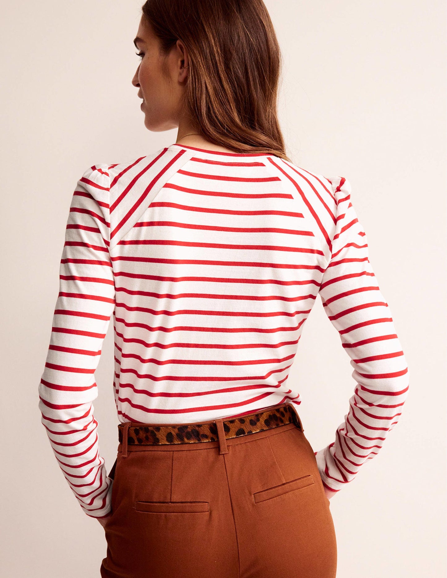 Arabella Stripe T-Shirt-Hot Pepper, Ivory