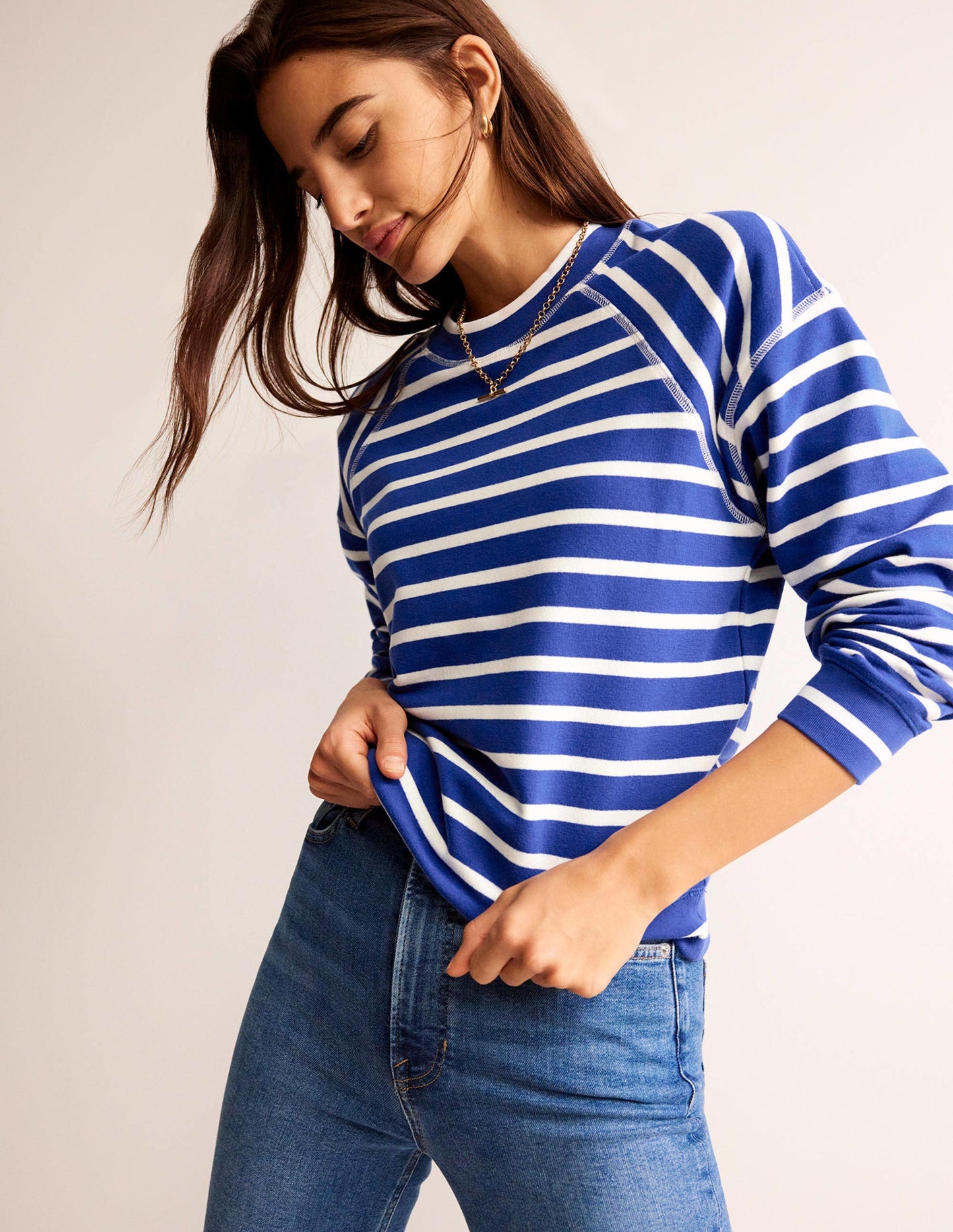 Striped Raglan Sweatshirt-Surf the Web, Ivory