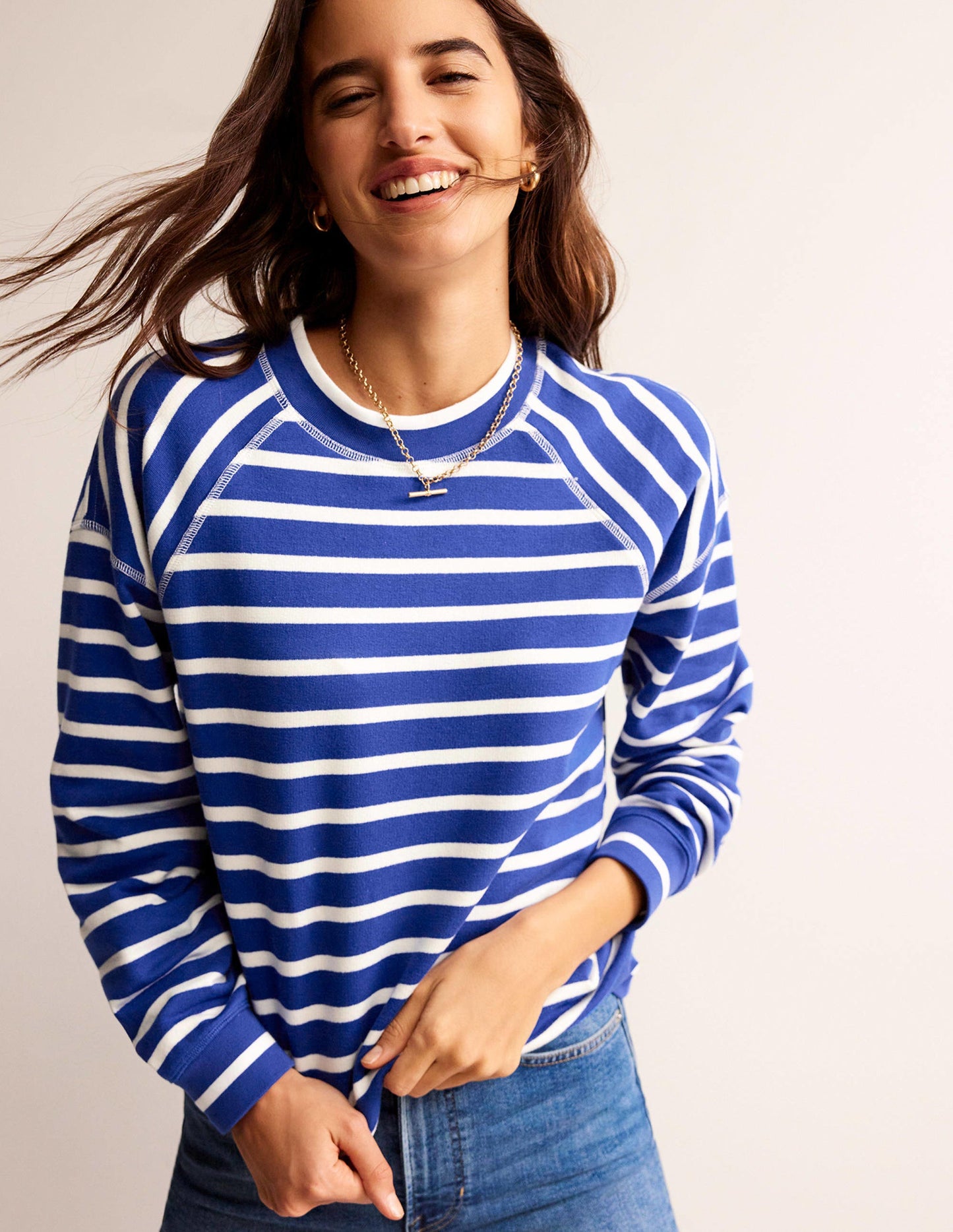 Striped Raglan Sweatshirt-Surf the Web, Ivory