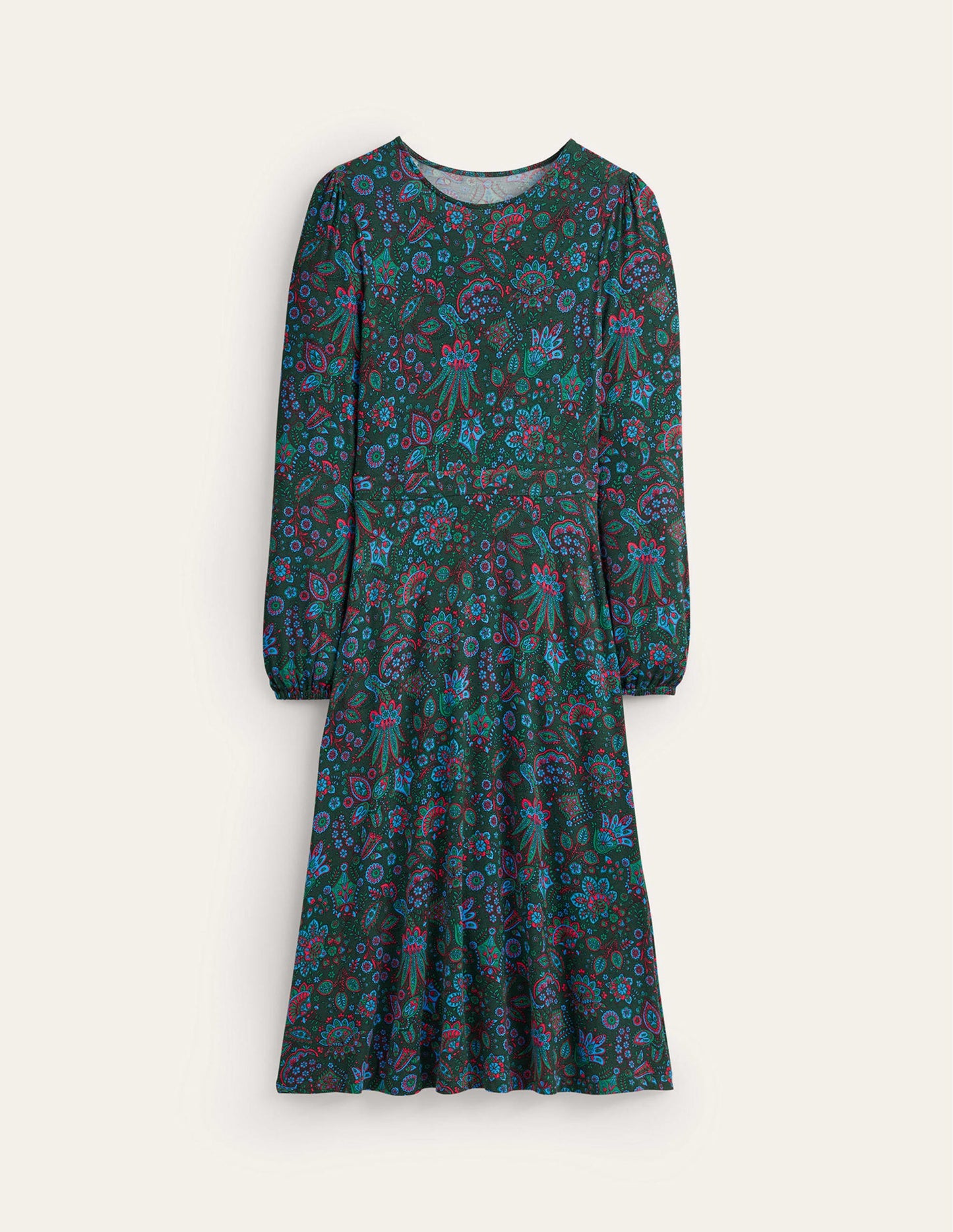 Camille Jersey Midi Dress-Chatsworth Green, Azalea Bloom