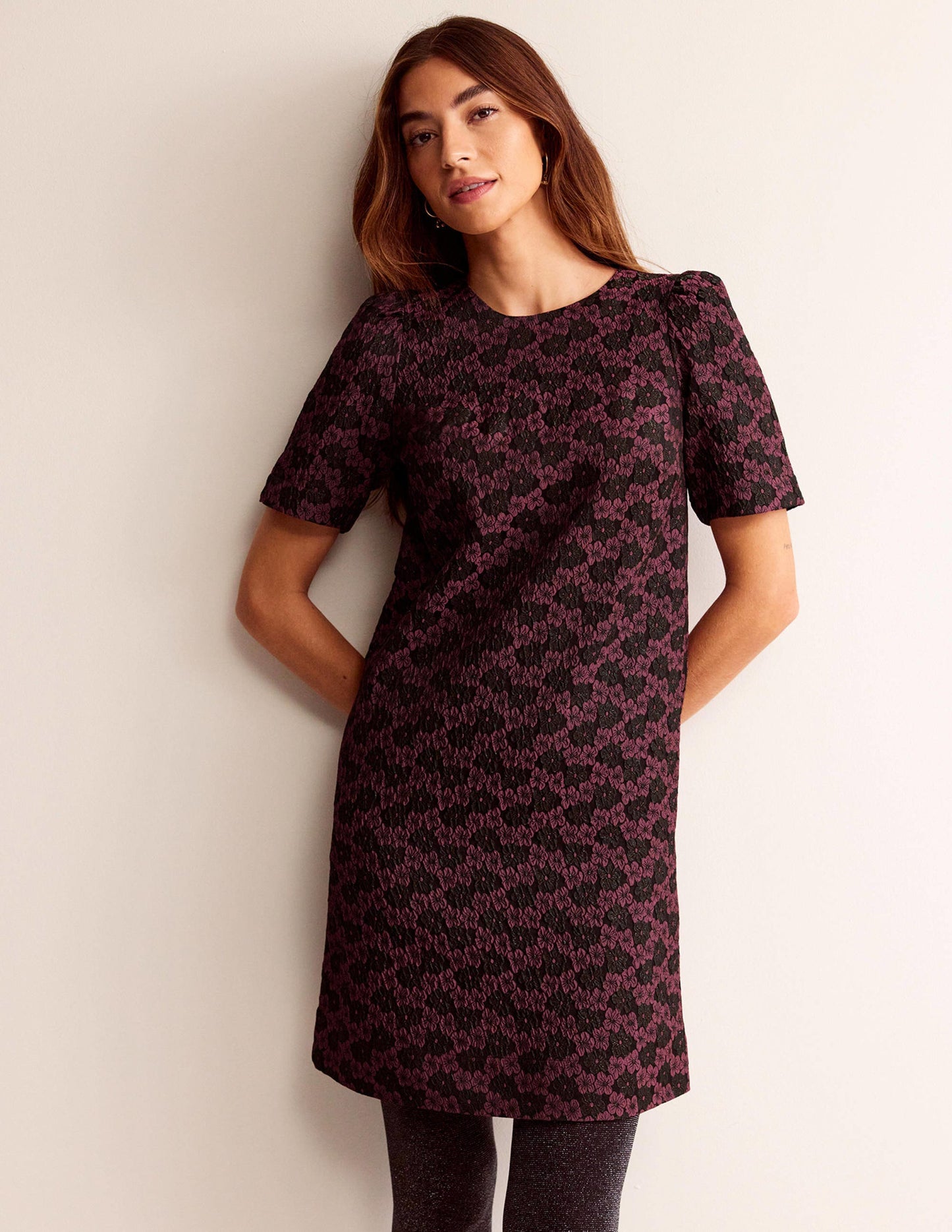 Structured Jacquard Dress-Jacquard Floral
