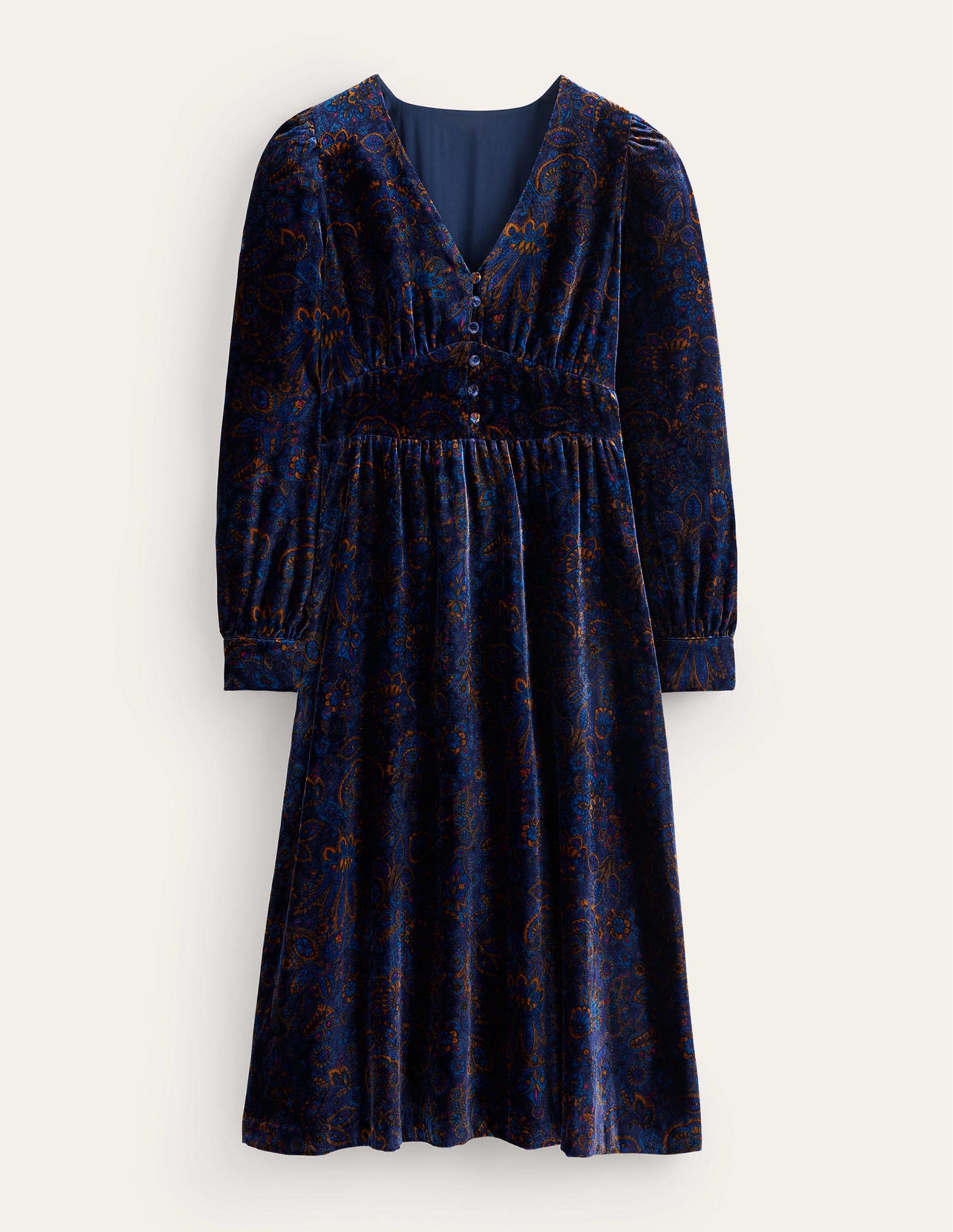 Elise Velvet Midi Dress-French Navy, Azalea Bloom