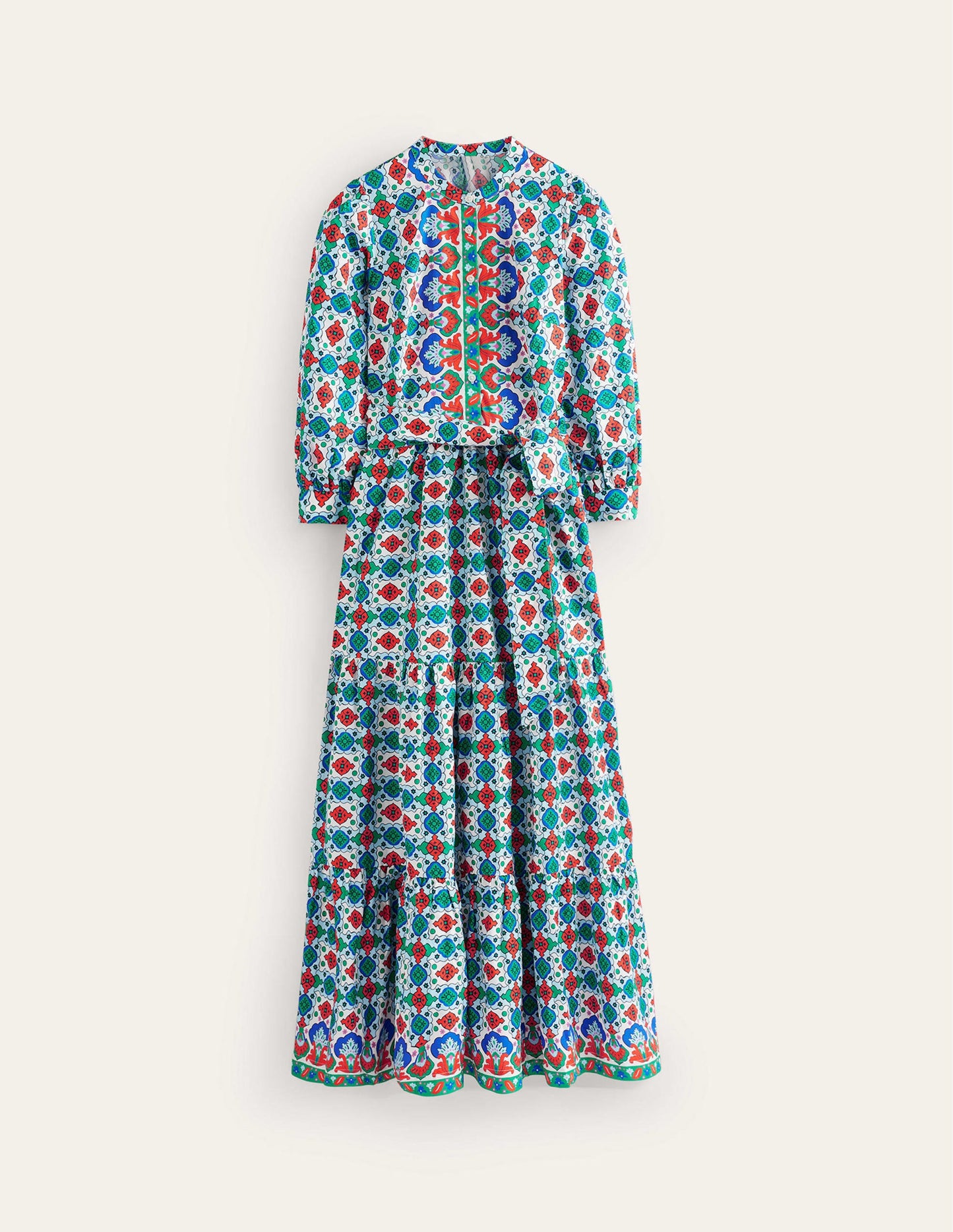 Alba Tiered Cotton Maxi Dress-Multi, Coastal Tile