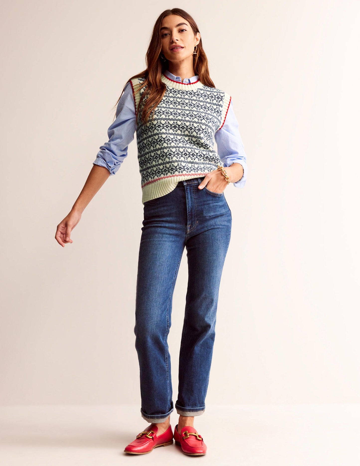 Eleanor Fair Isle Tank-Warm Ivory