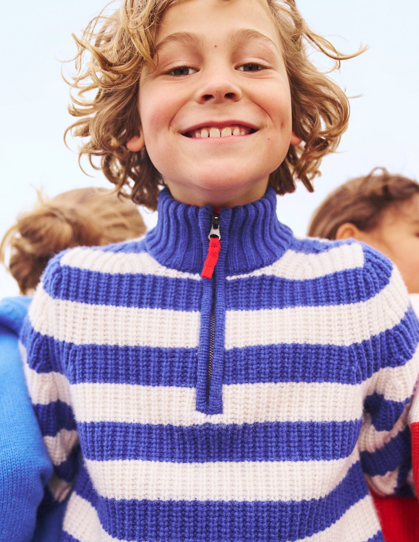 Chunky Half Zip Jumper-Greek Blue and Ivory