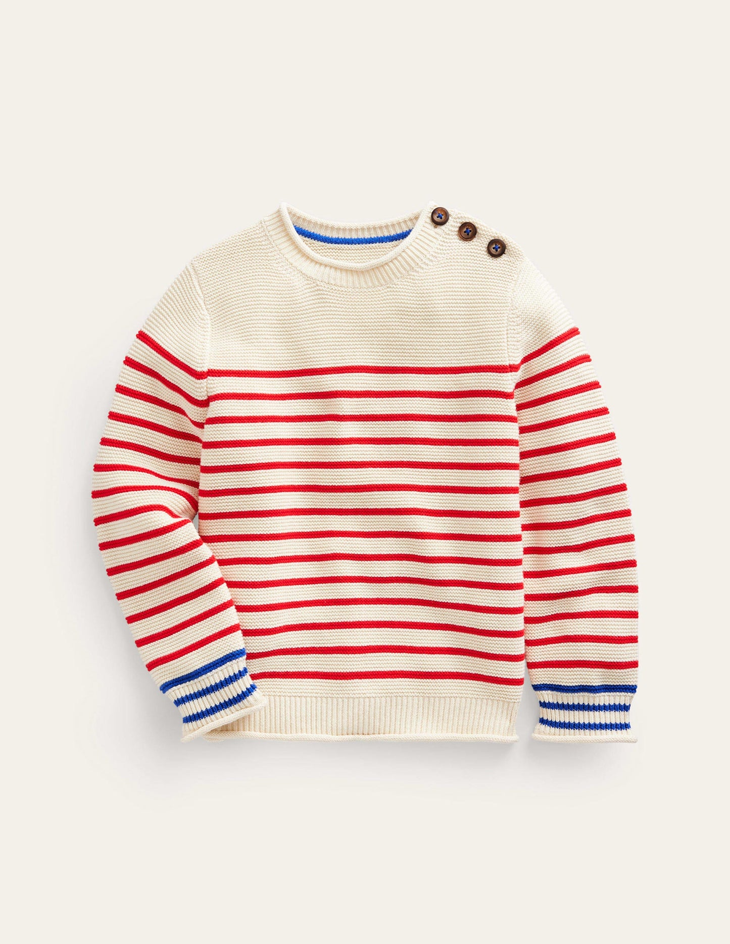 Nautical Stripe Jumper-Ecru Marl and Jam Red Stripe