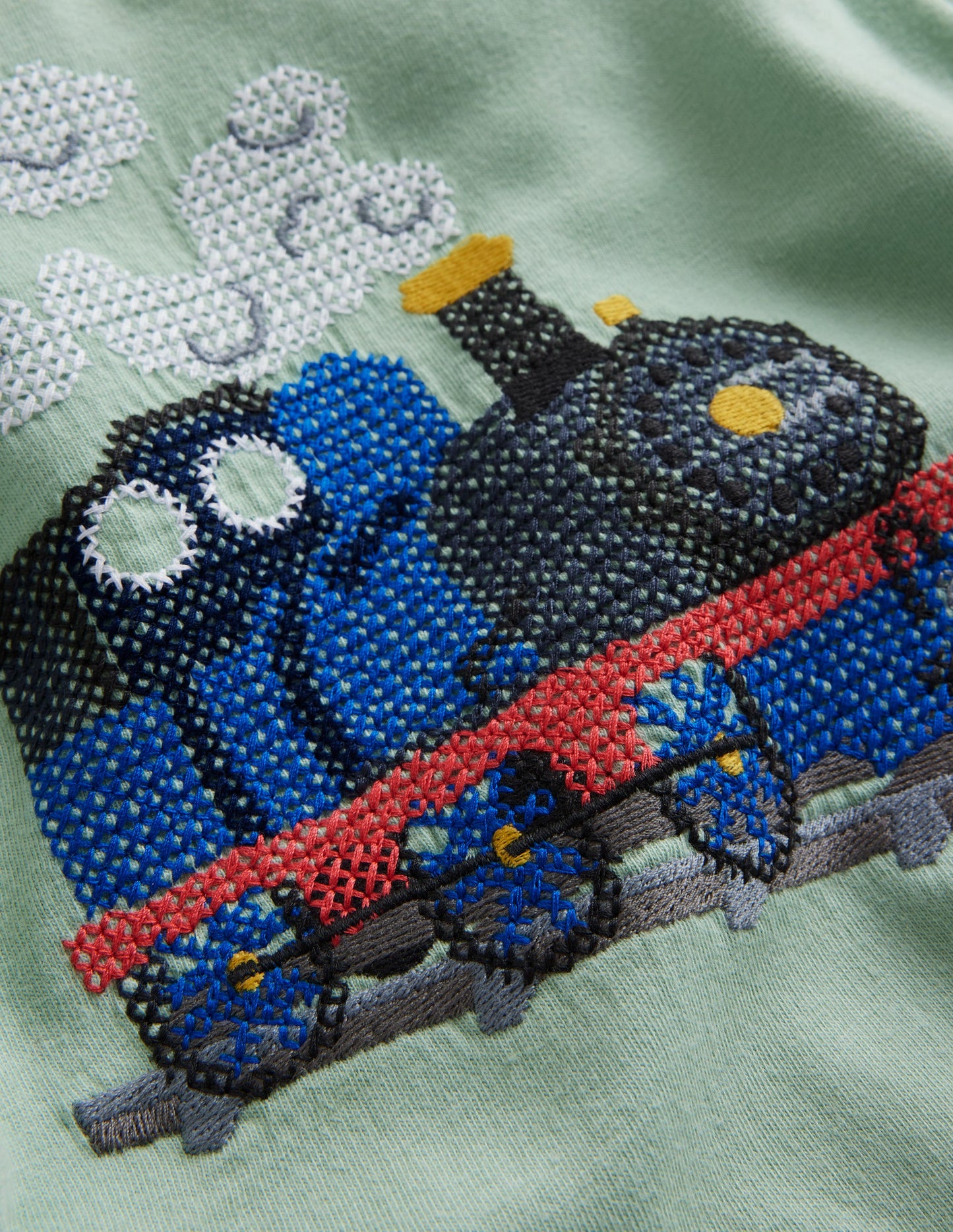 Cross-Stitch Cotton T-Shirt-Pistachio