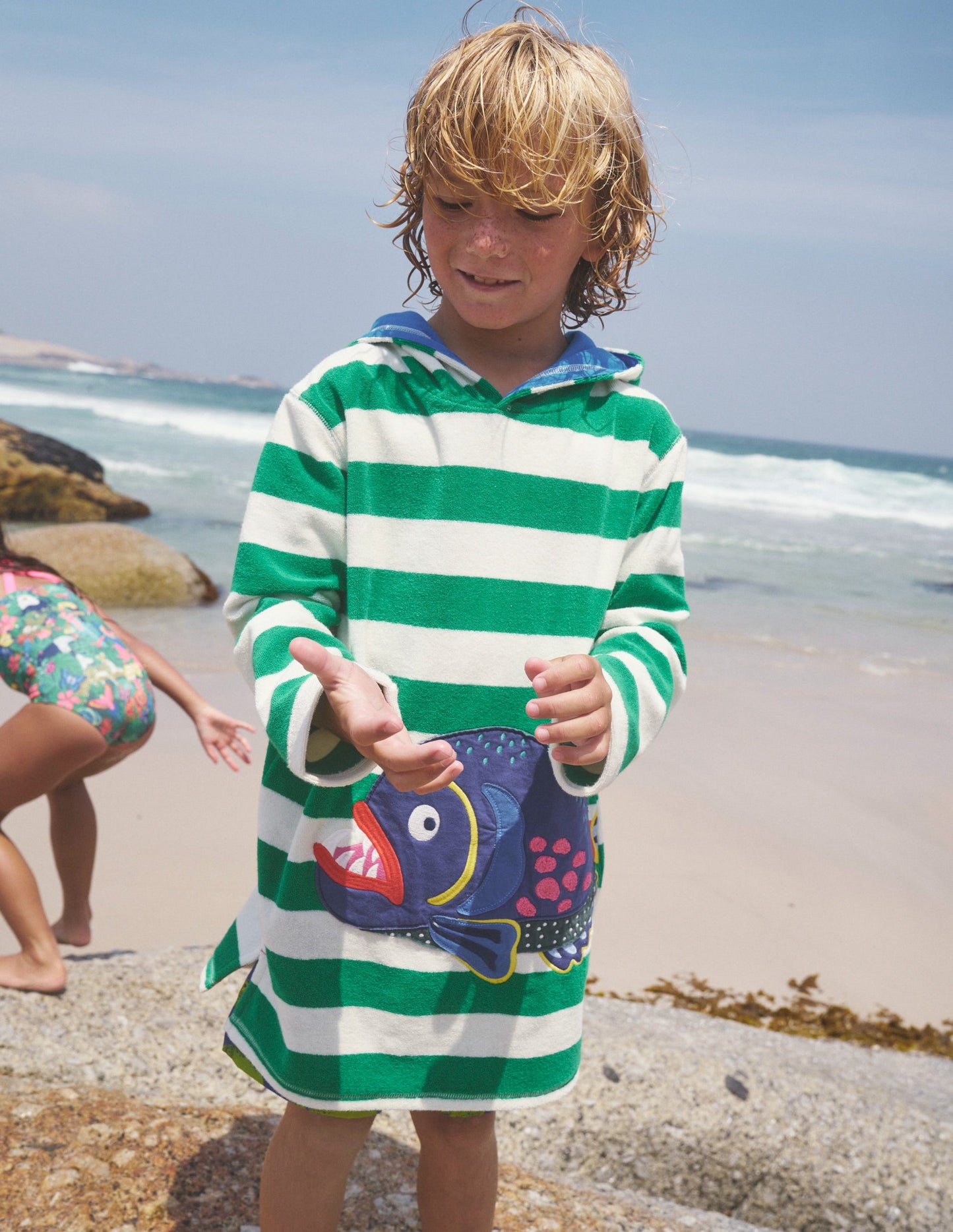 Appliqué Towelling Throw-on-Sapling Green/ Ivory Stripe