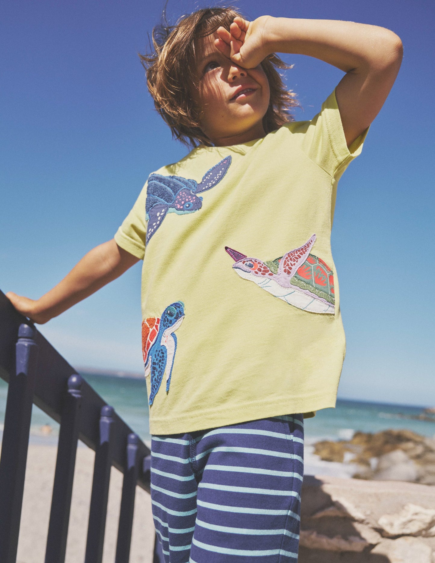 Big Appliqué Animals T-shirt-Sherbet Yellow Turtles