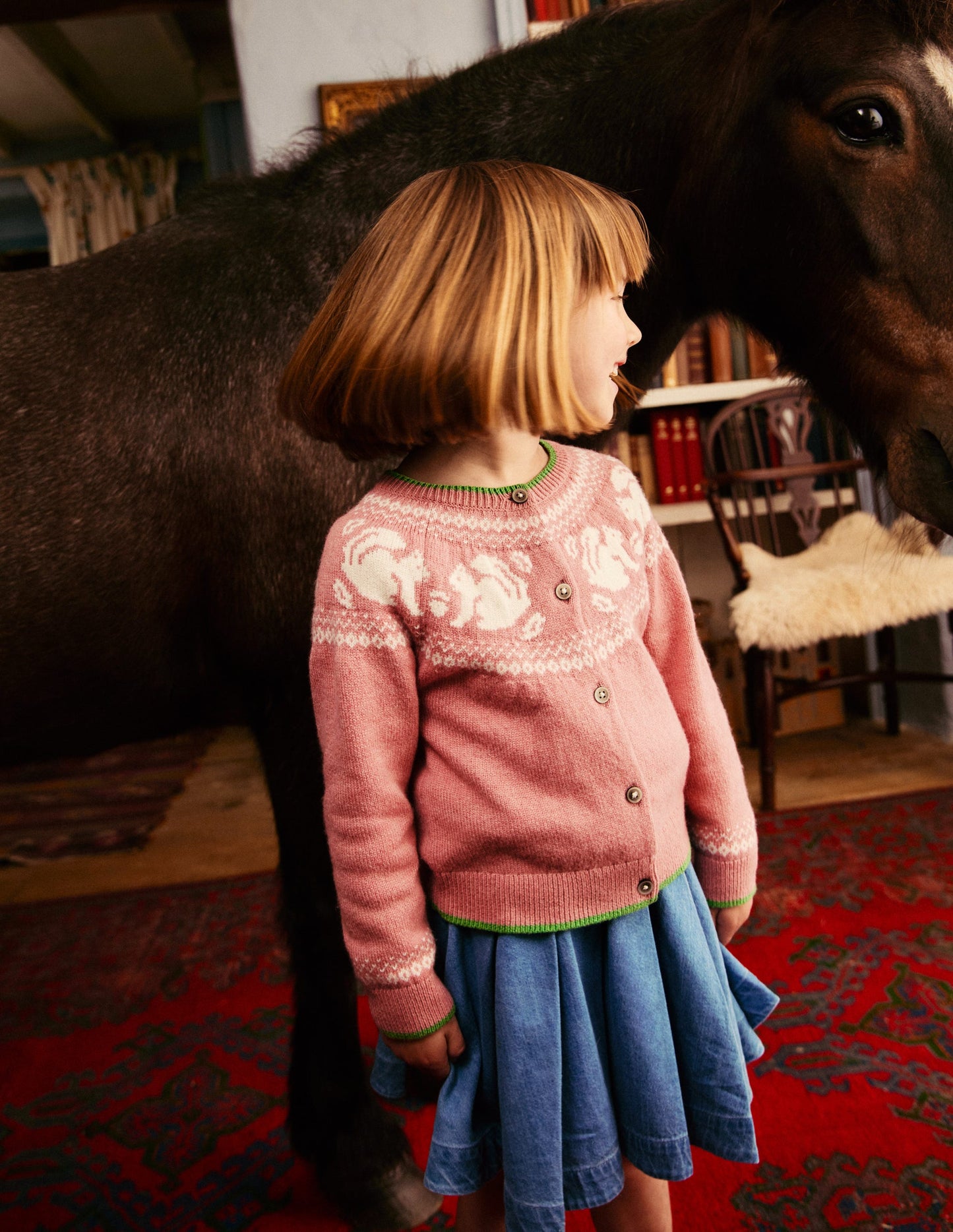 Edie Fair Isle Cardigan-Rose Blush Pink Squirrels