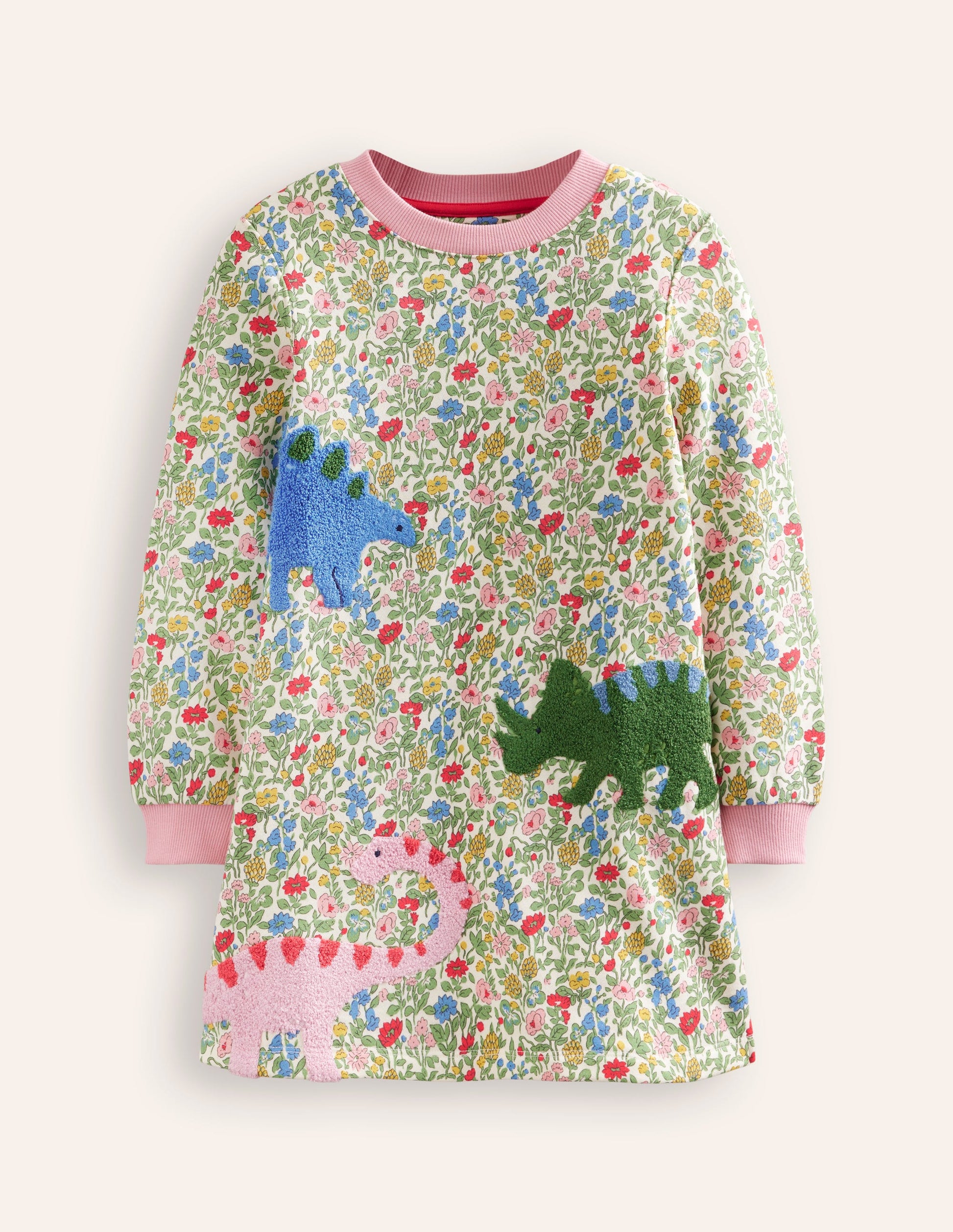 Ida Sweatshirt Appliqué Dress-Multi Meadow Floral Dinosaurs-2