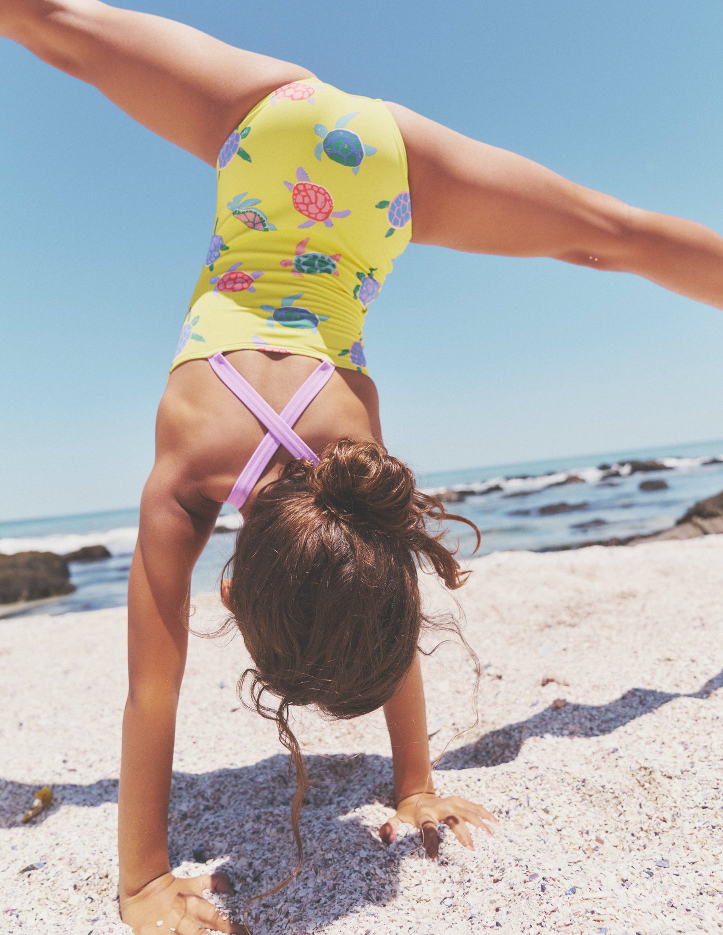 Cross-back Printed Swimsuit-Zest Yellow Turtles