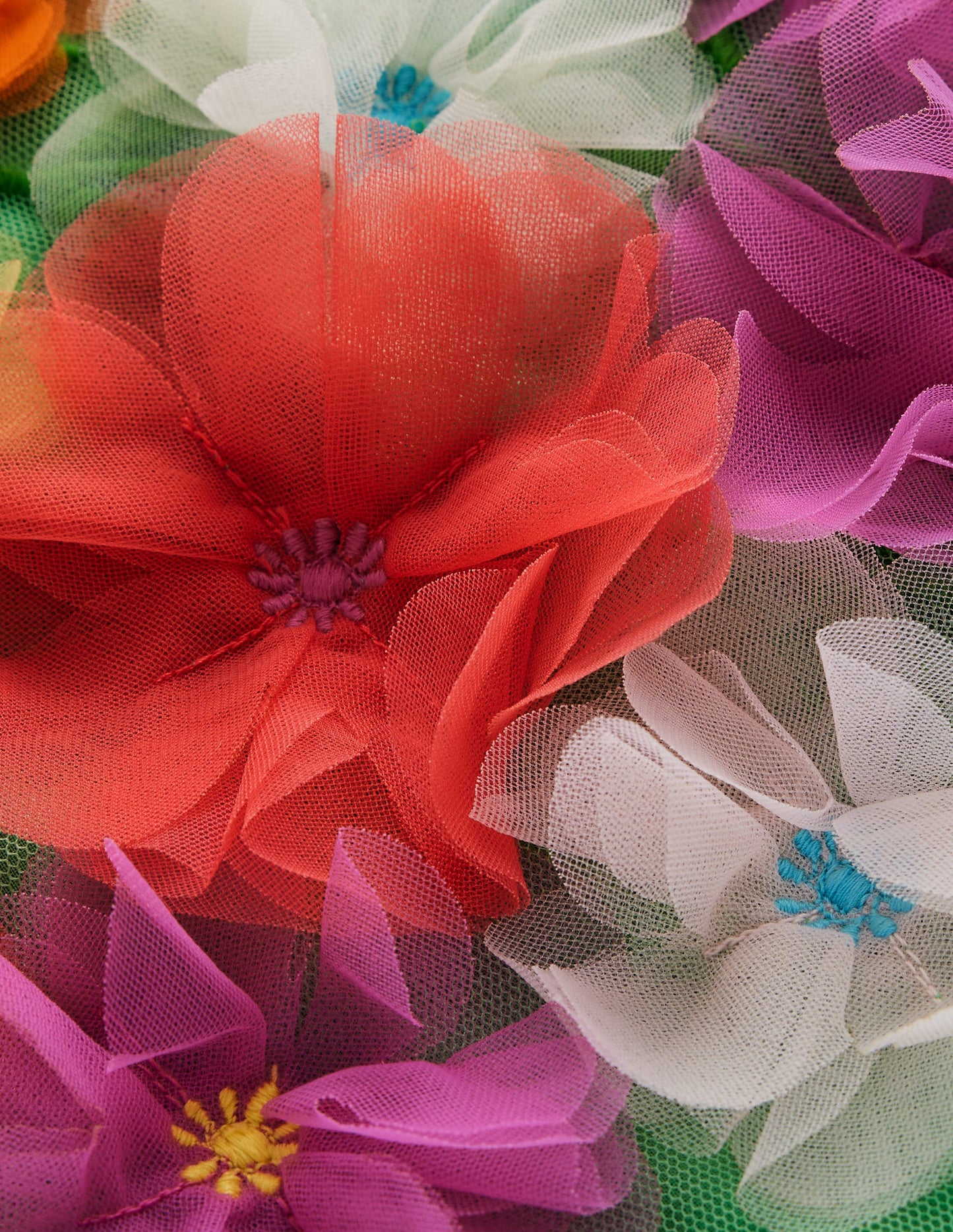 Appliqué Tulle Dress-Pea Green Flowers