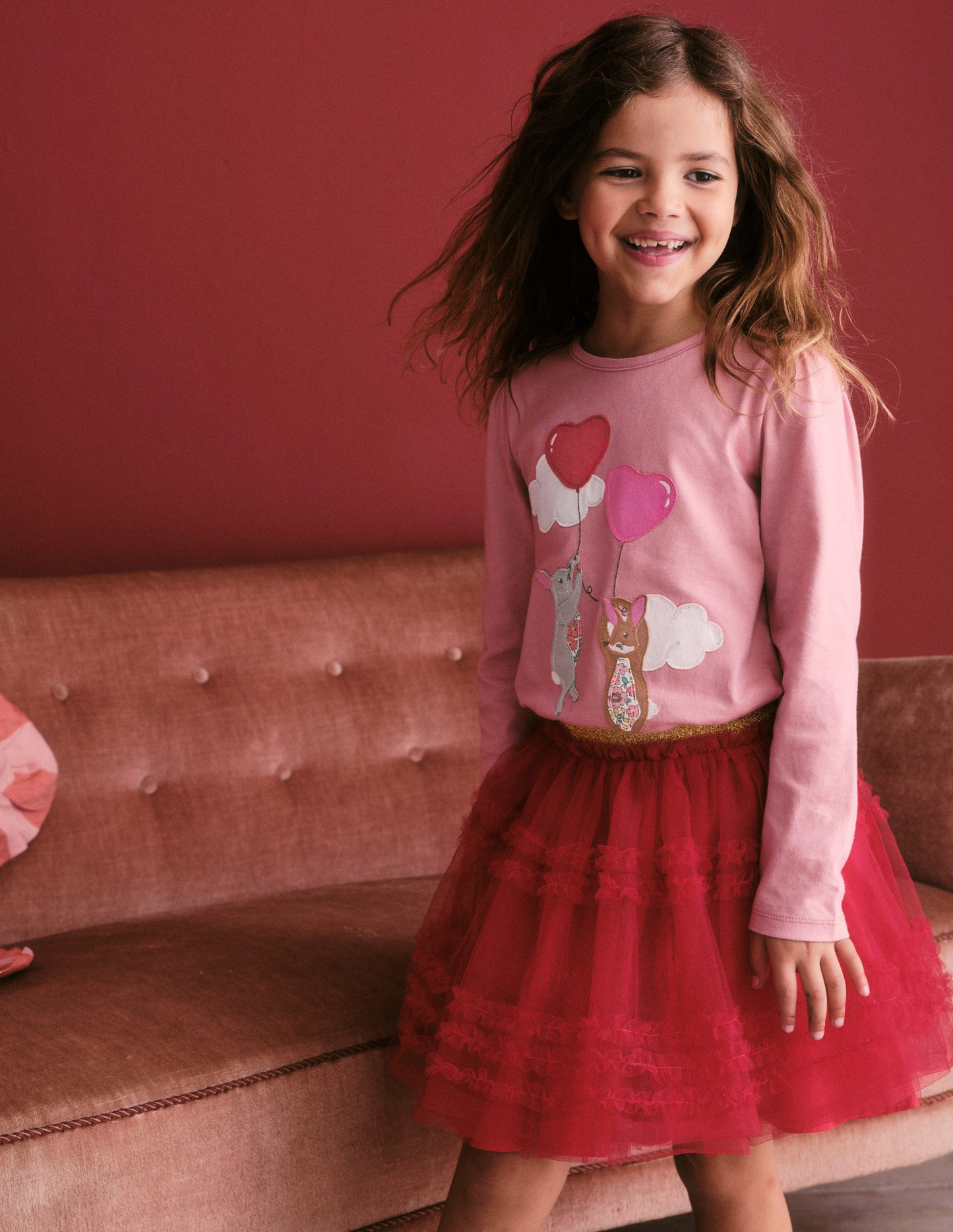 Appliqué Puff-Sleeve Top-Blush Pink Bunny