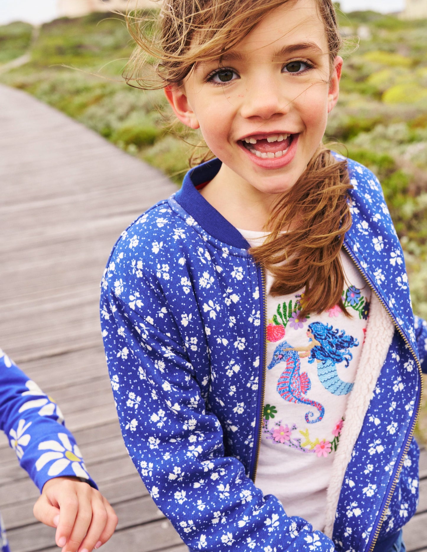 Borg Lined Jersey Bomber-Indigo Sprig Floral