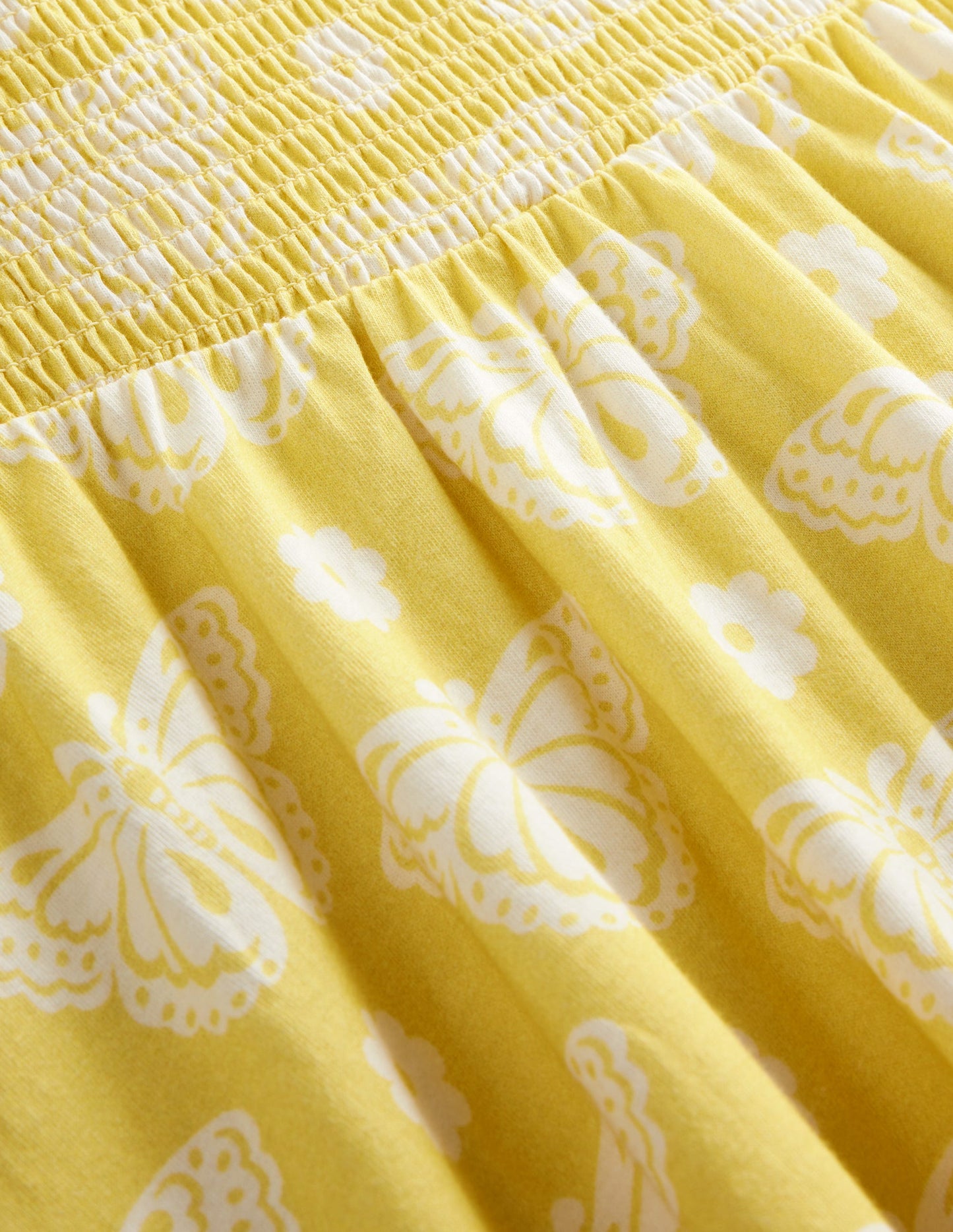 Shirred Jersey Dress-Yellow Butterfly Stamp