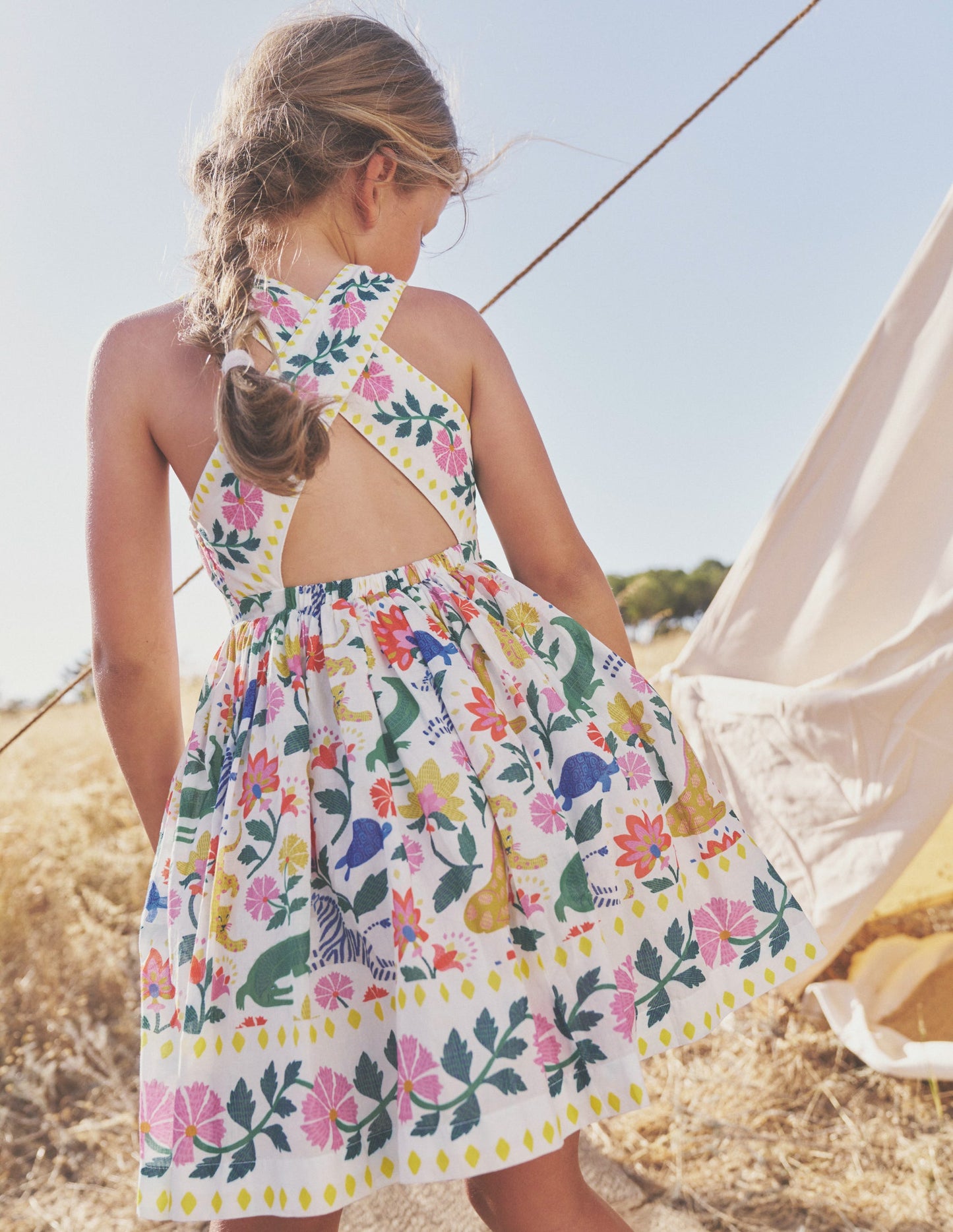 Cross-Back Dress-Multi Safari Floral