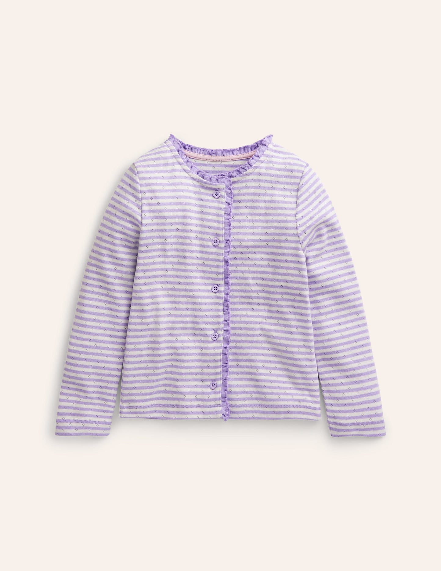 Pointelle Cardigan-Ivory/ Misty Lavender Stripe