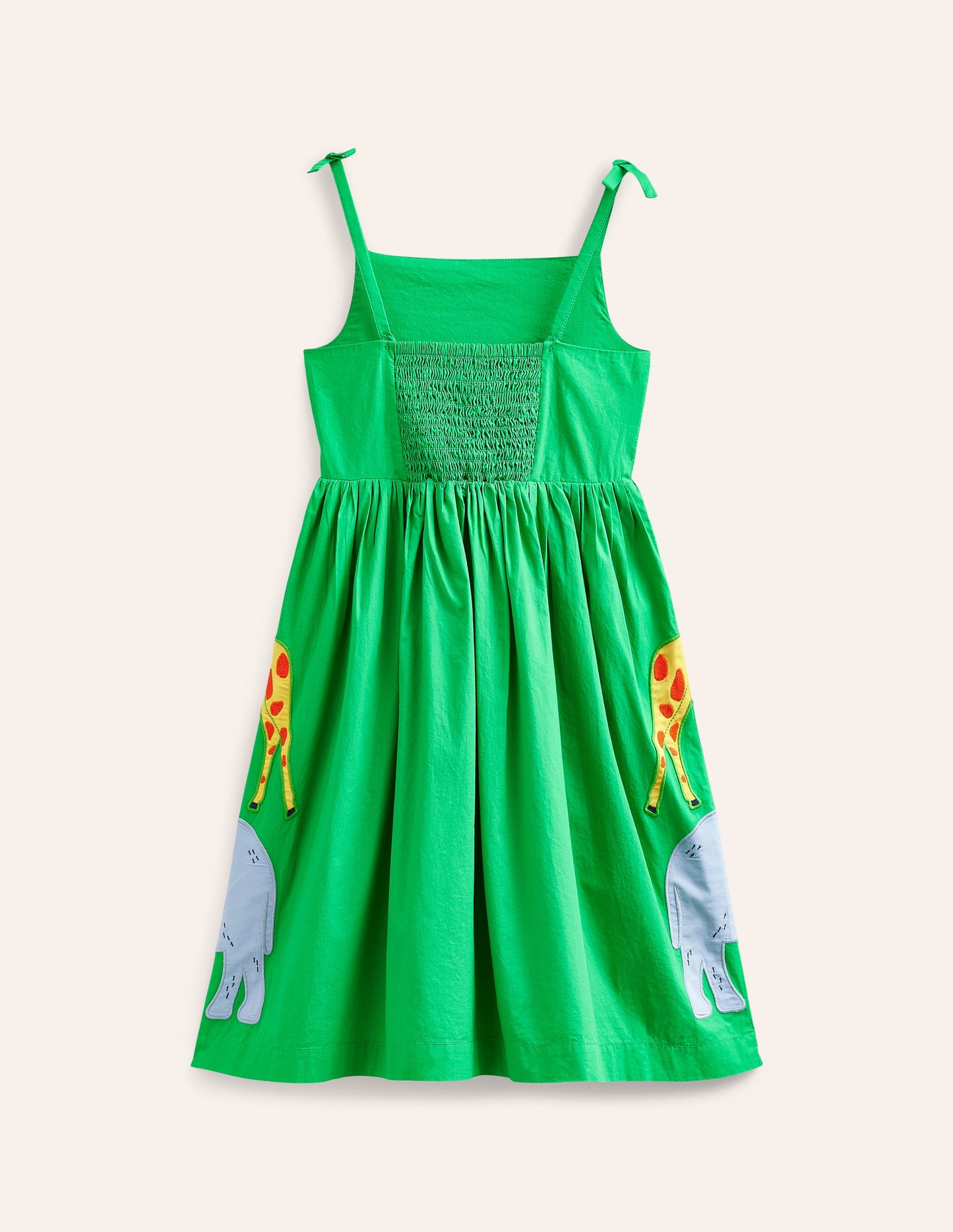 Appliqué Cotton Dress-Sapling Green Safari Animals