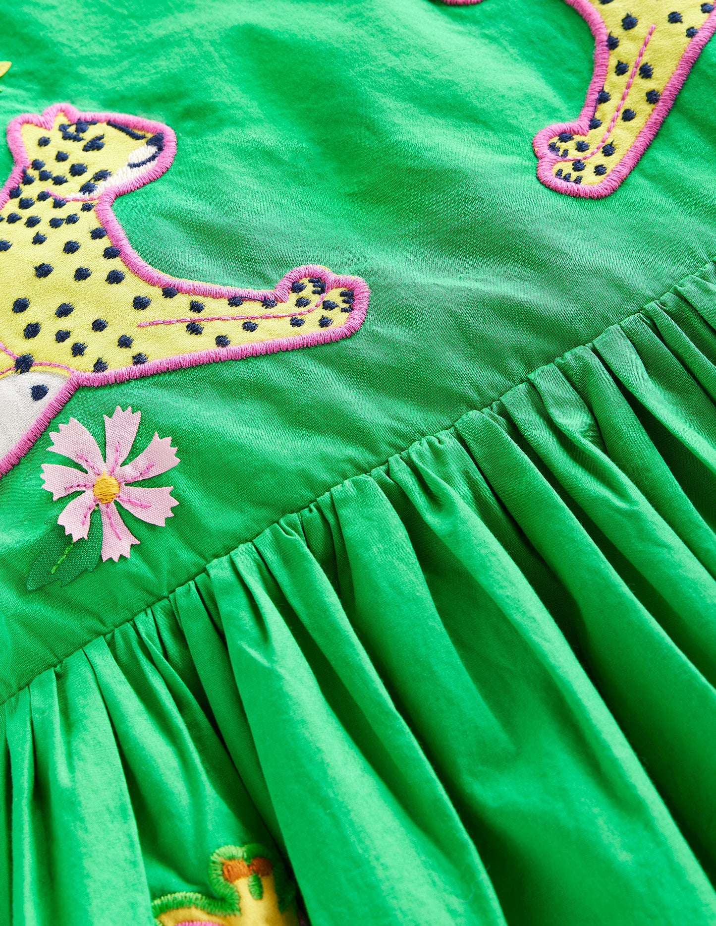 Appliqué Cotton Dress-Sapling Green Safari Animals