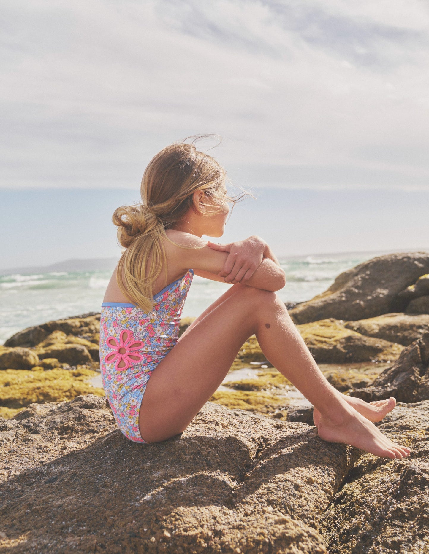 Cut Out Flower Halter Swimsuit-Festival Pink Nautical Floral
