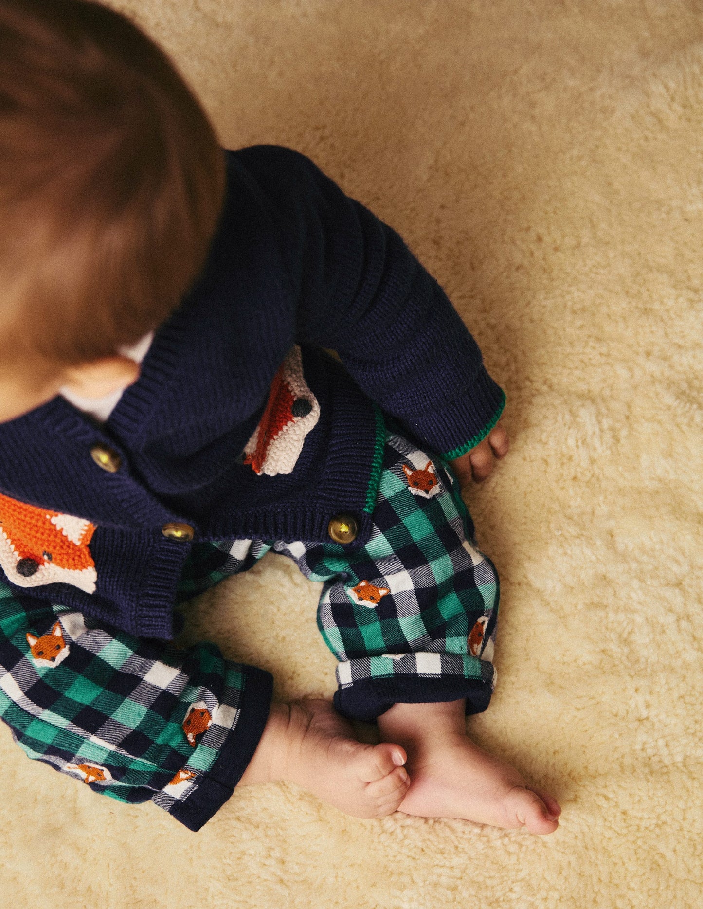 Cosy Lined Trousers-Gingham Foxes