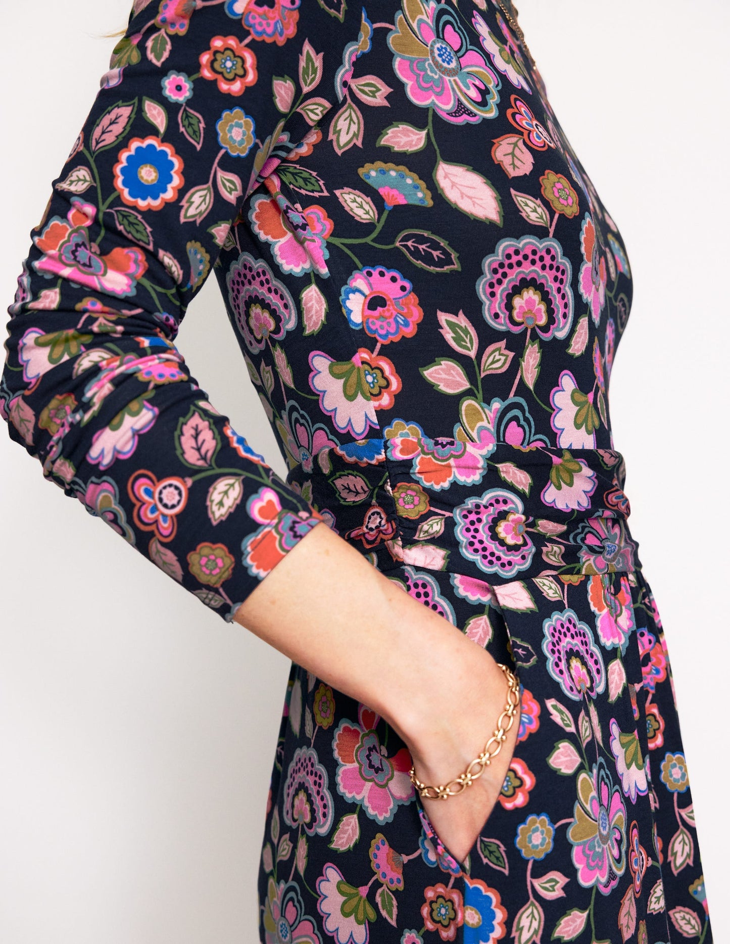 Amelie Long Sleeve Midi Dress-Multi, Cascade Bloom