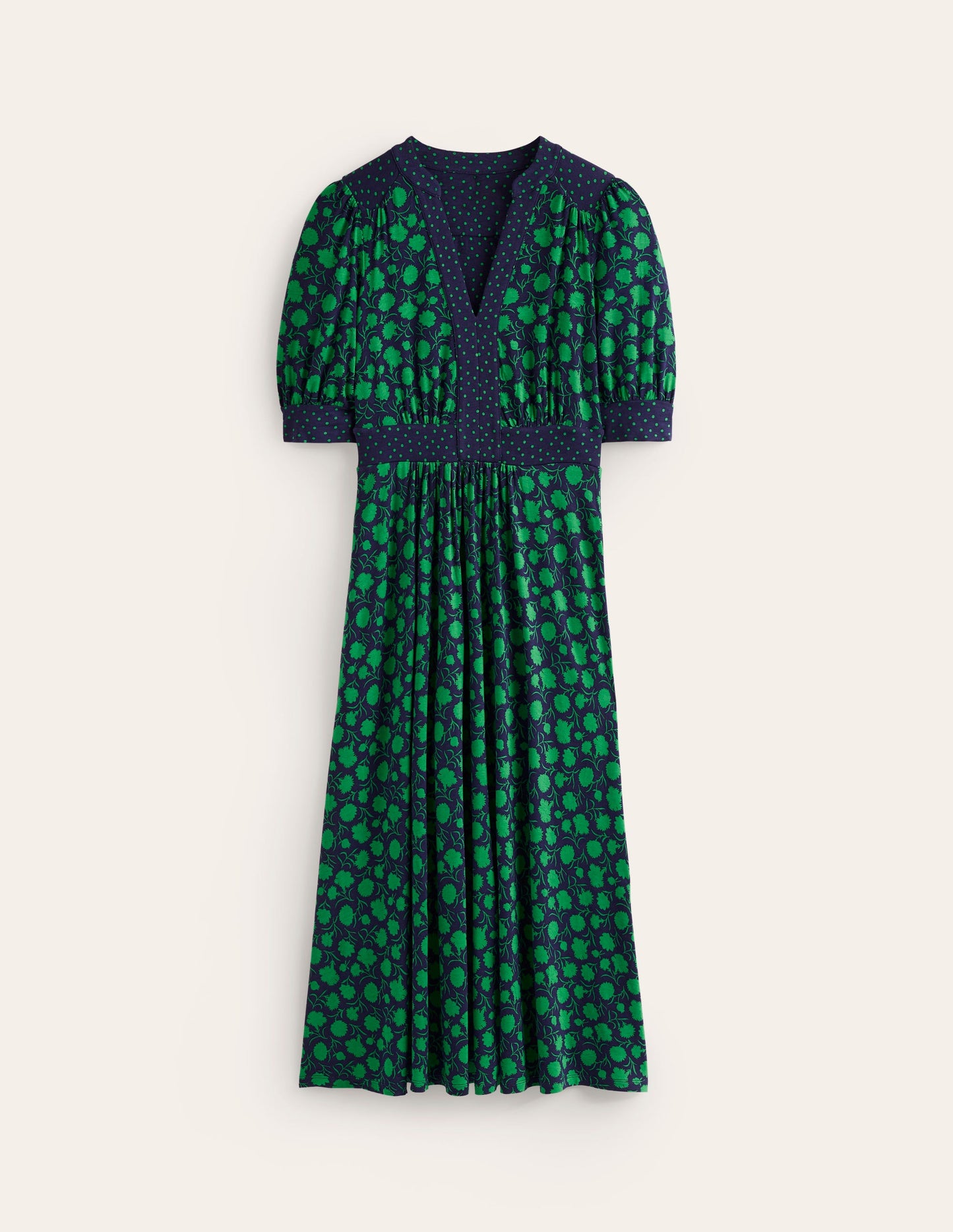 Lily Jersey Midi Tea Dress-Rich Emerald, Silhouette Sprig