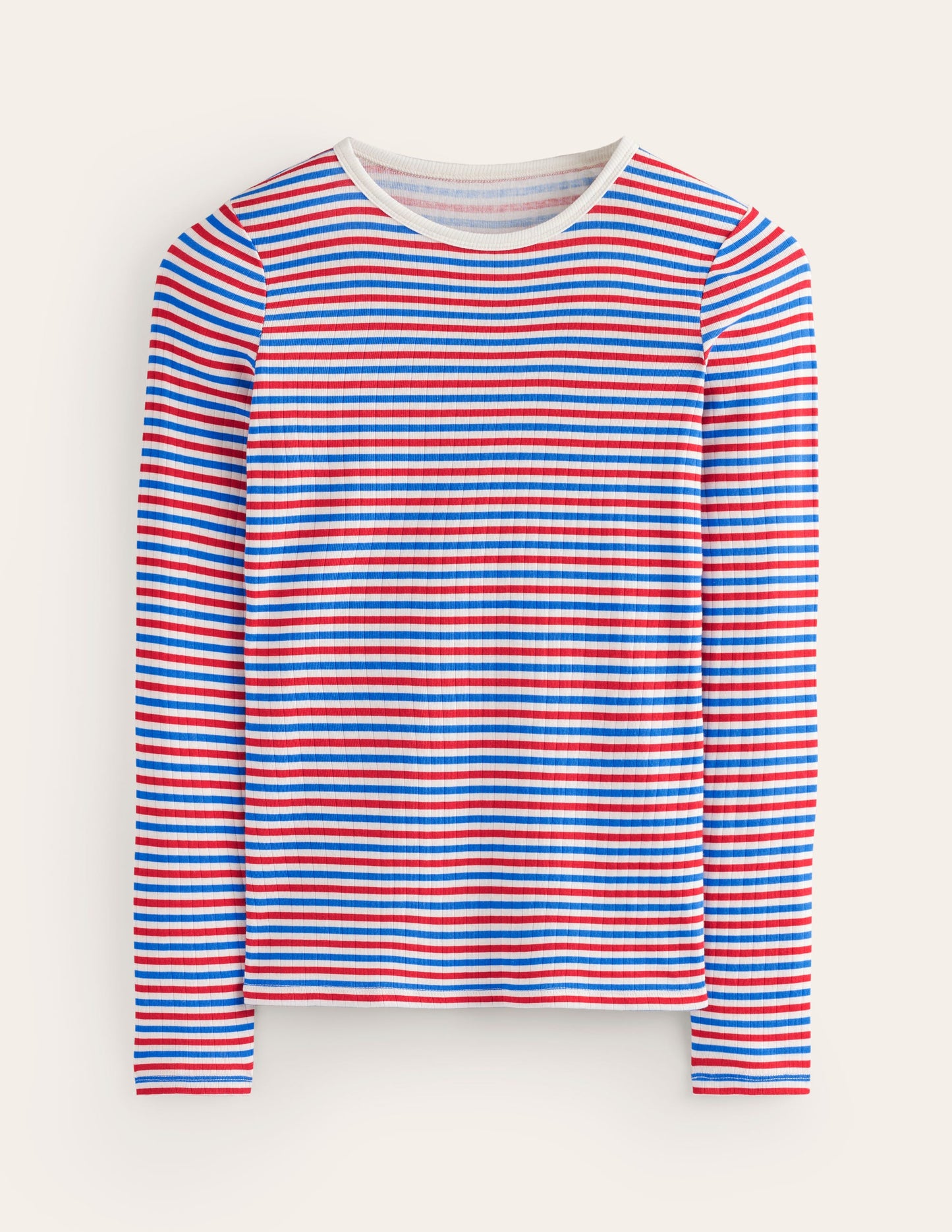 Anna Rib Long Sleeve T-Shirt-Red and Directoire Blue