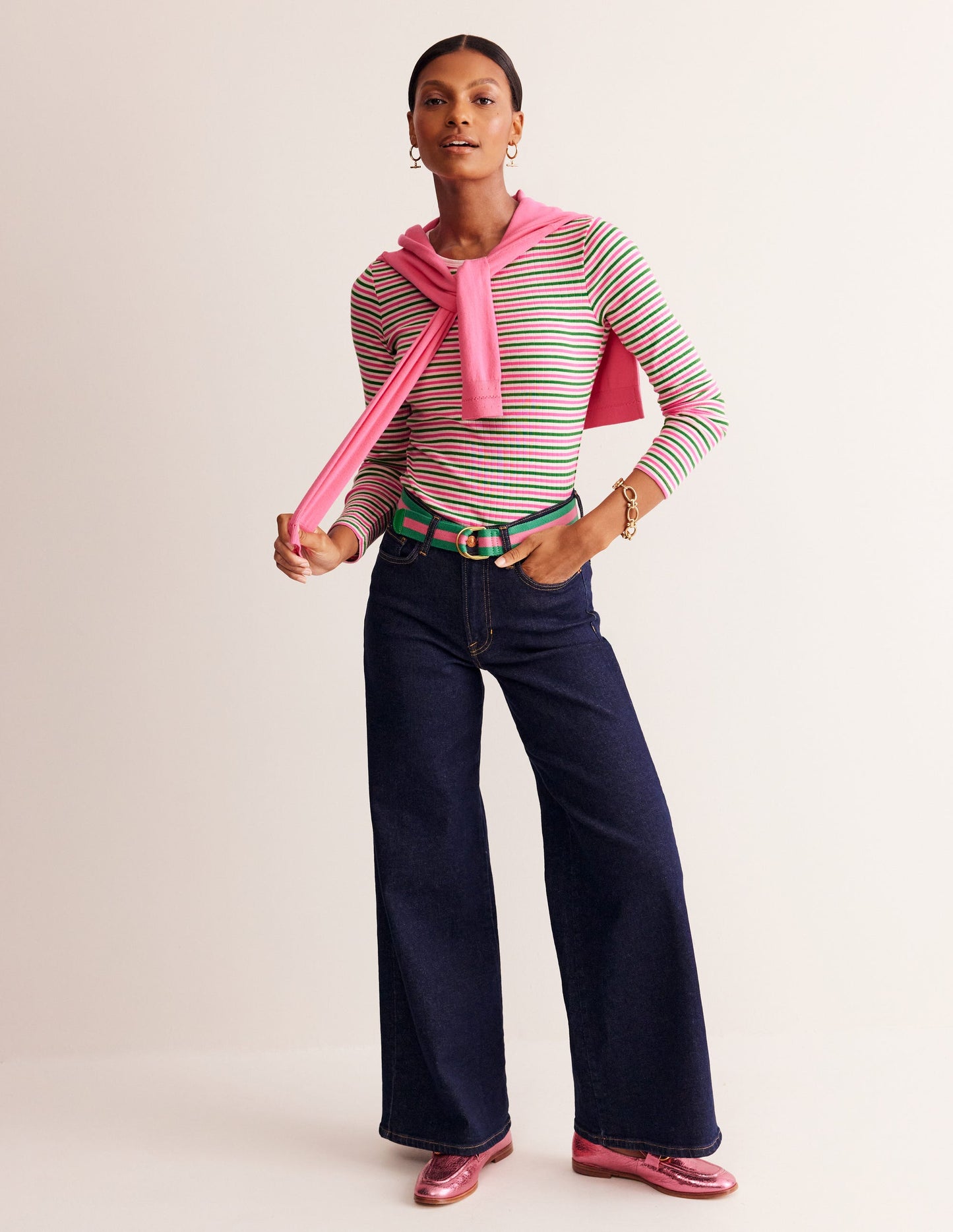 Anna Rib Long Sleeve T-Shirt-Sangria Sunset and Mint Green