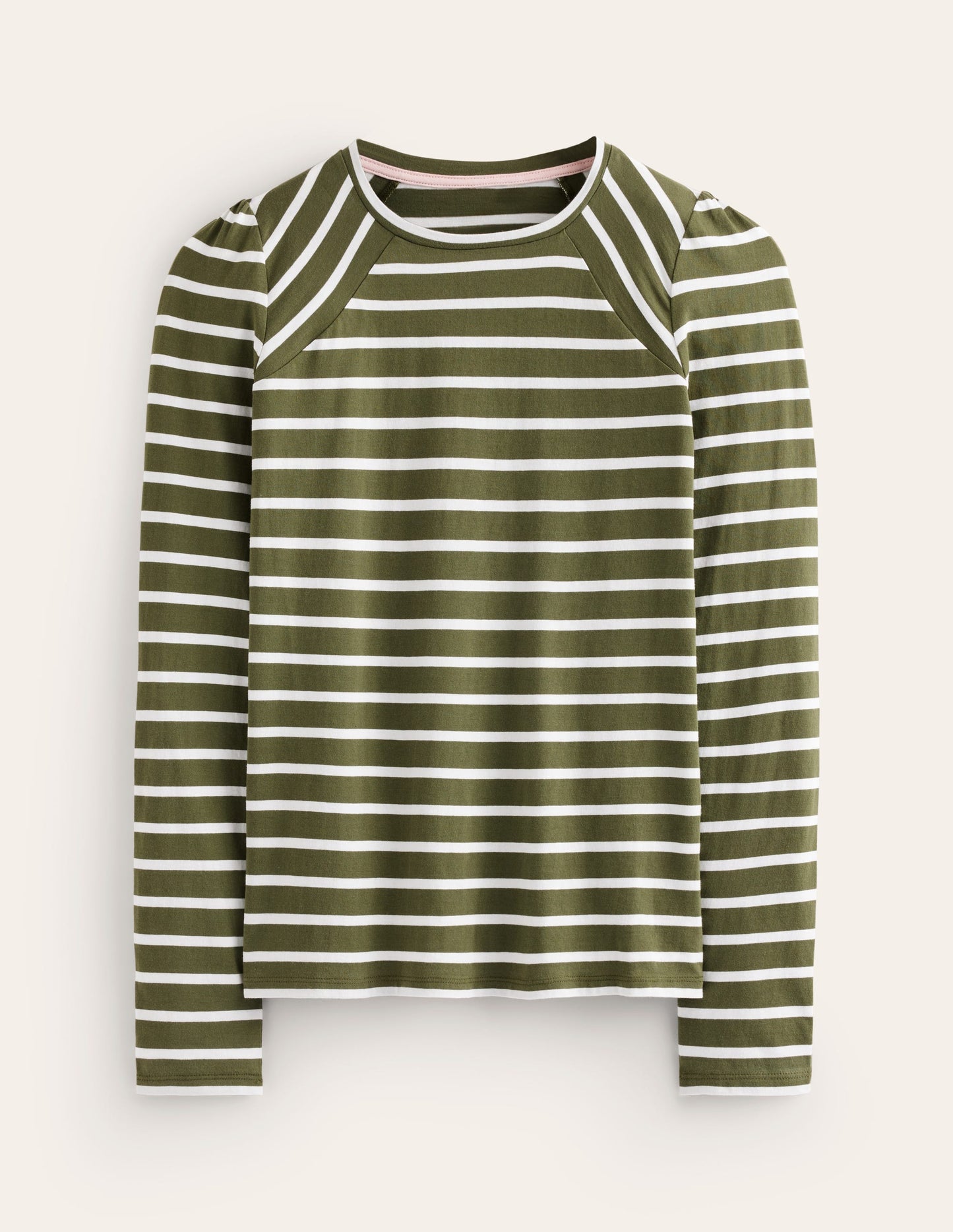 Arabella Stripe Jersey Top-Khaki, Ivory Stripe