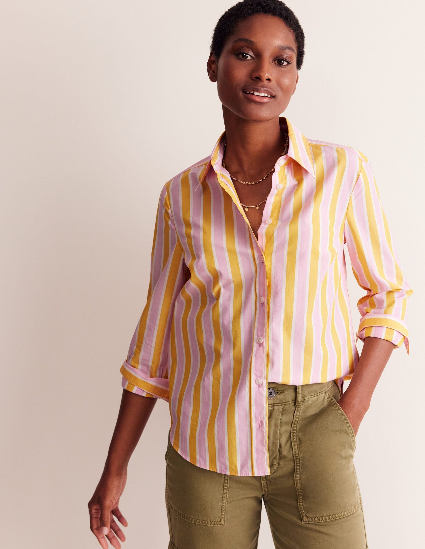 Sienna Cotton Shirt-Mauve and Yellow Stripe