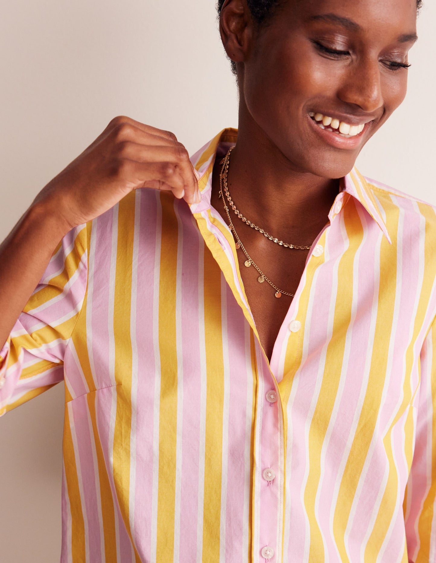 Sienna Cotton Shirt-Mauve and Yellow Stripe